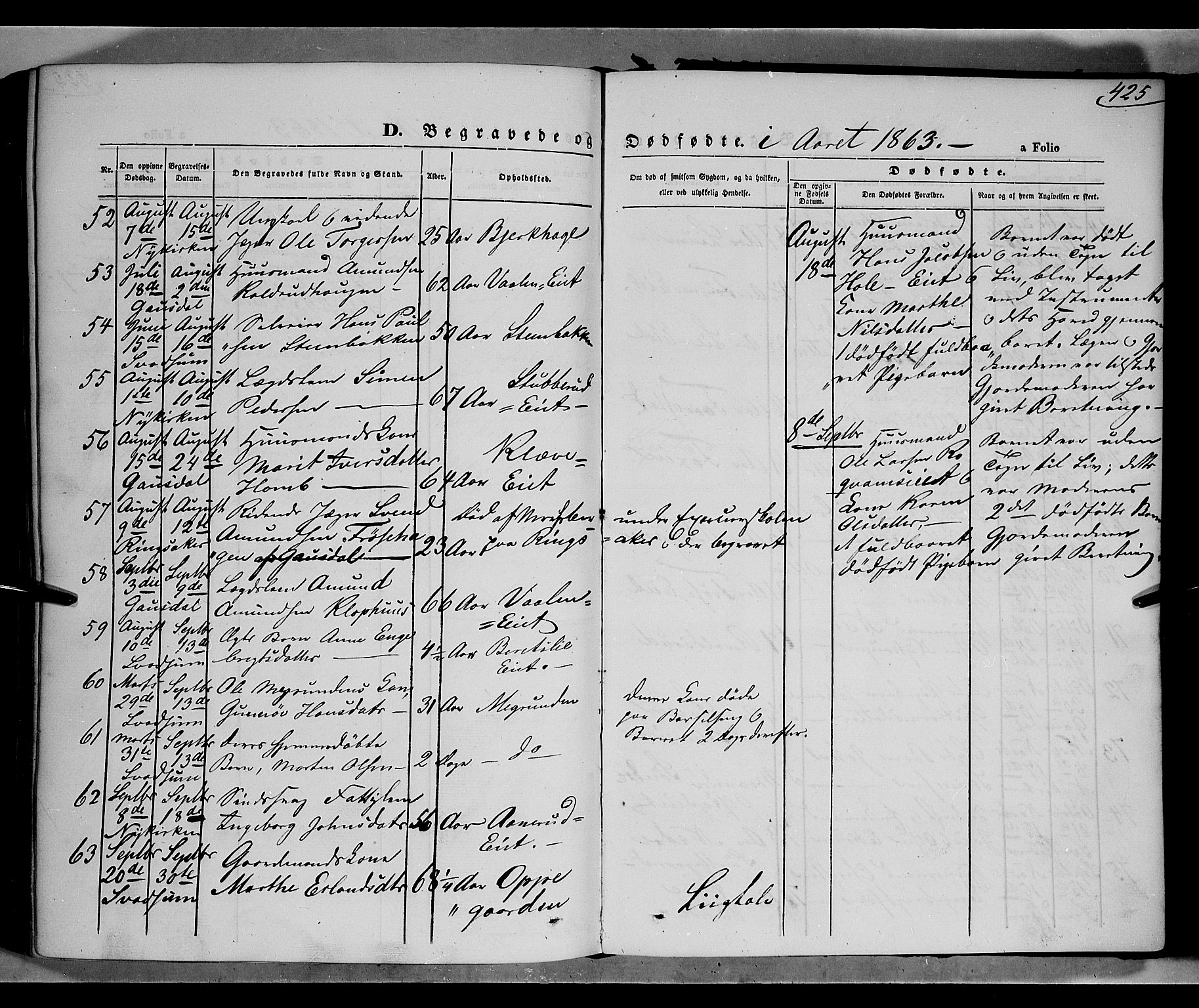 Gausdal prestekontor, SAH/PREST-090/H/Ha/Haa/L0009: Parish register (official) no. 9, 1862-1873, p. 425