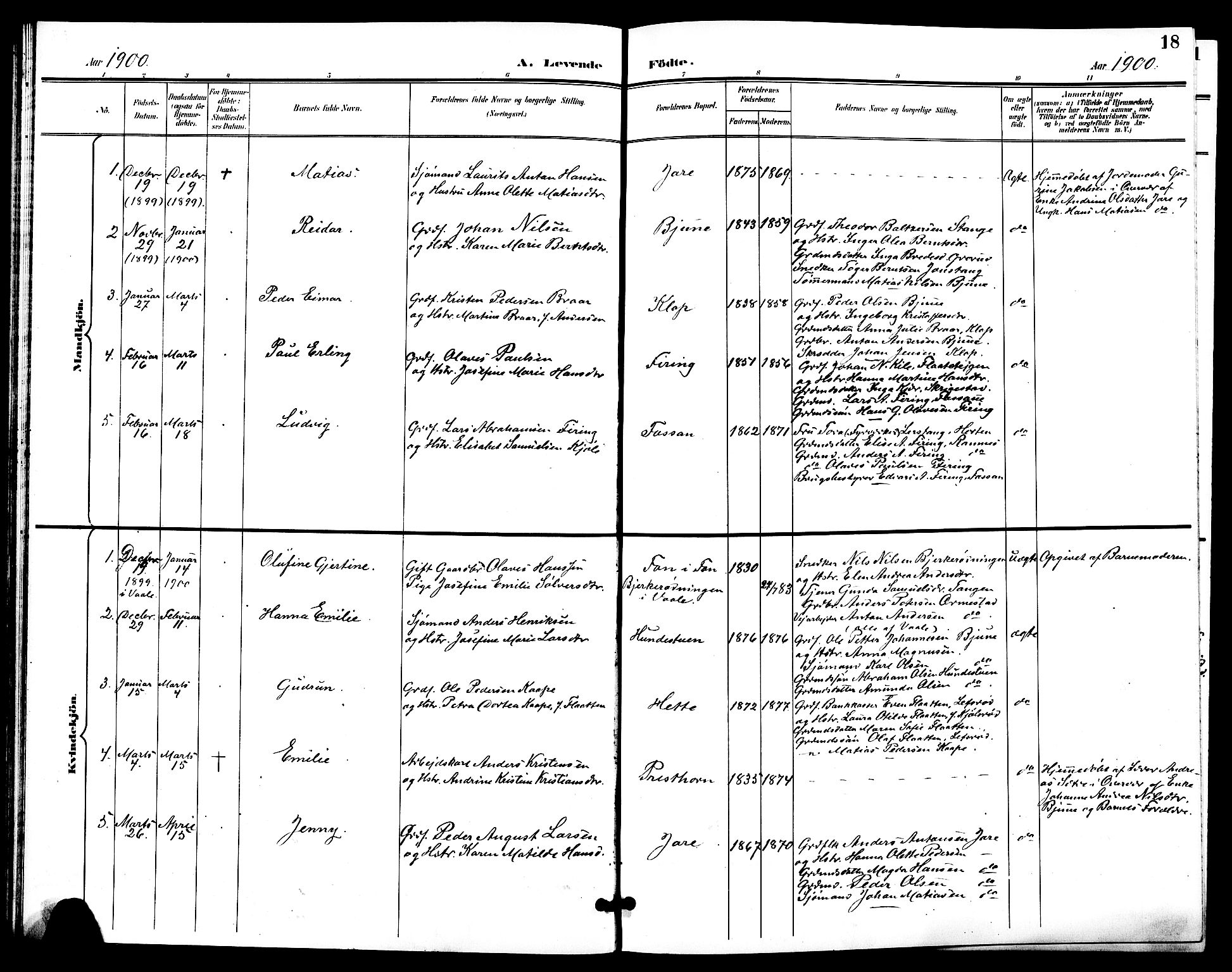 Ramnes kirkebøker, AV/SAKO-A-314/G/Ga/L0004: Parish register (copy) no. I 4, 1896-1911, p. 18