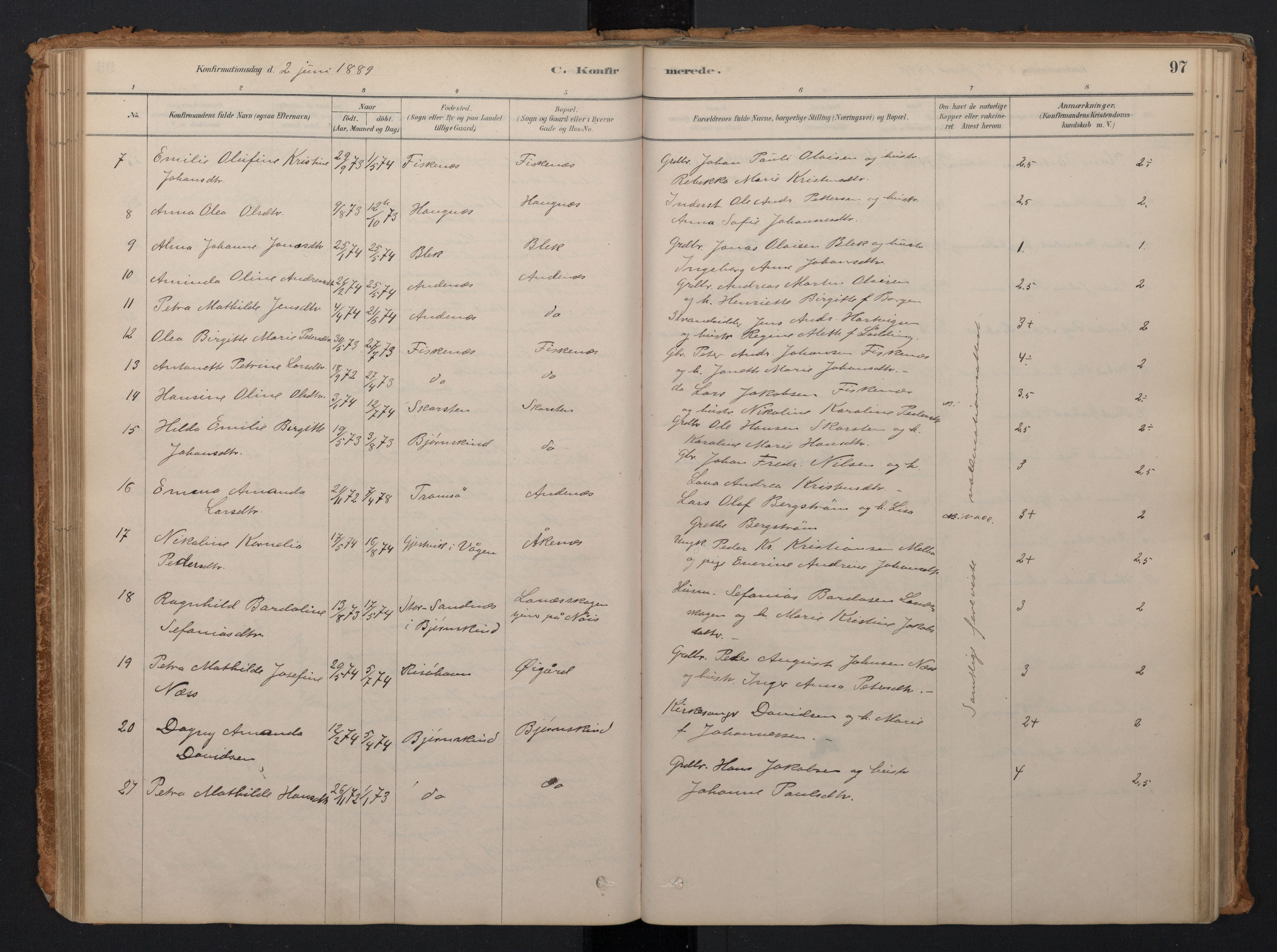 Ministerialprotokoller, klokkerbøker og fødselsregistre - Nordland, AV/SAT-A-1459/897/L1399: Parish register (official) no. 897A06, 1881-1896, p. 97