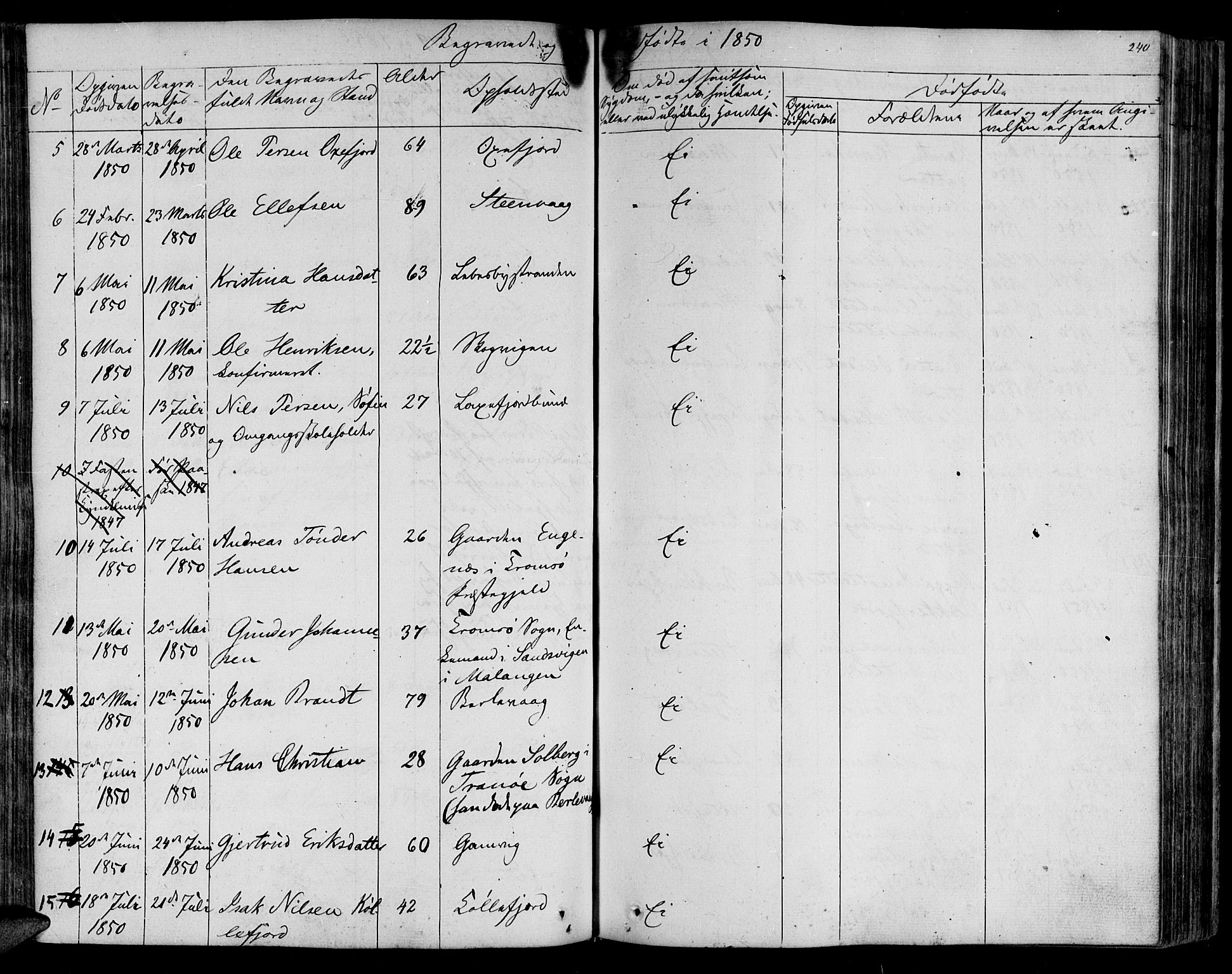 Lebesby sokneprestkontor, AV/SATØ-S-1353/H/Ha/L0003kirke: Parish register (official) no. 3, 1833-1852, p. 240