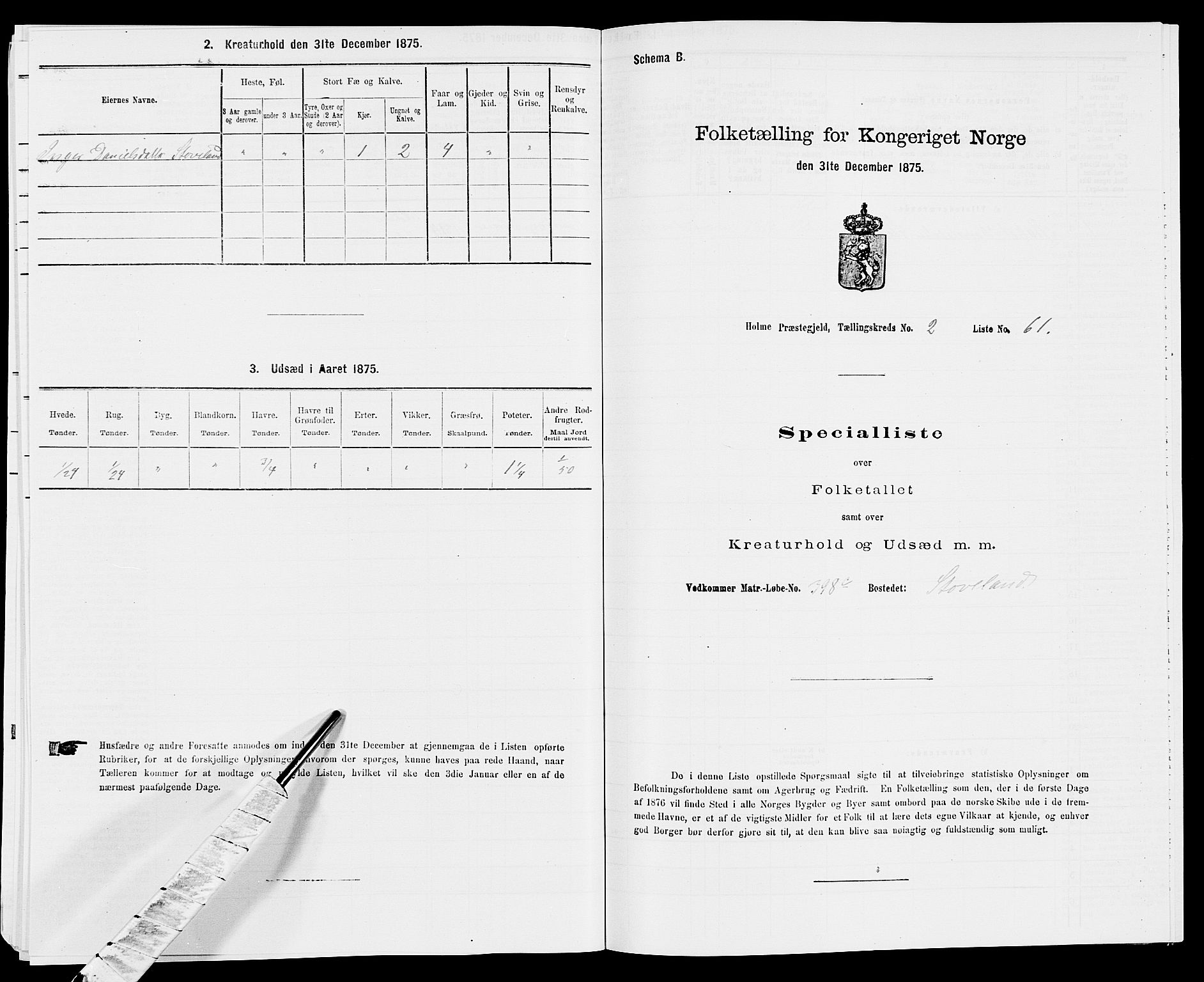 SAK, 1875 census for 1020P Holum, 1875, p. 365