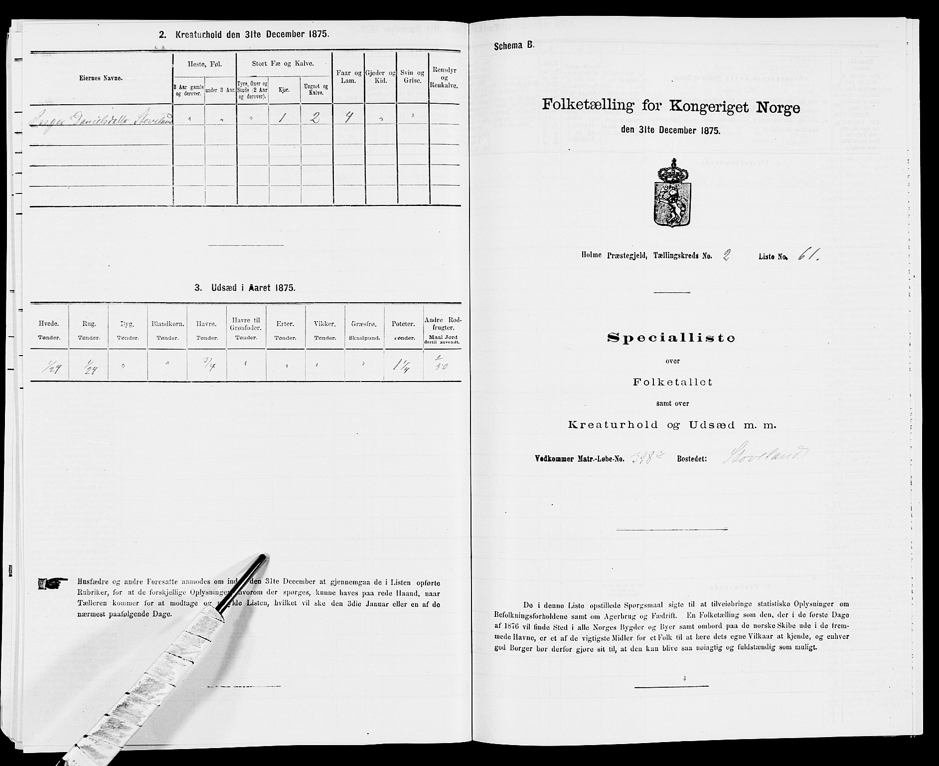 SAK, 1875 census for 1020P Holum, 1875, p. 365