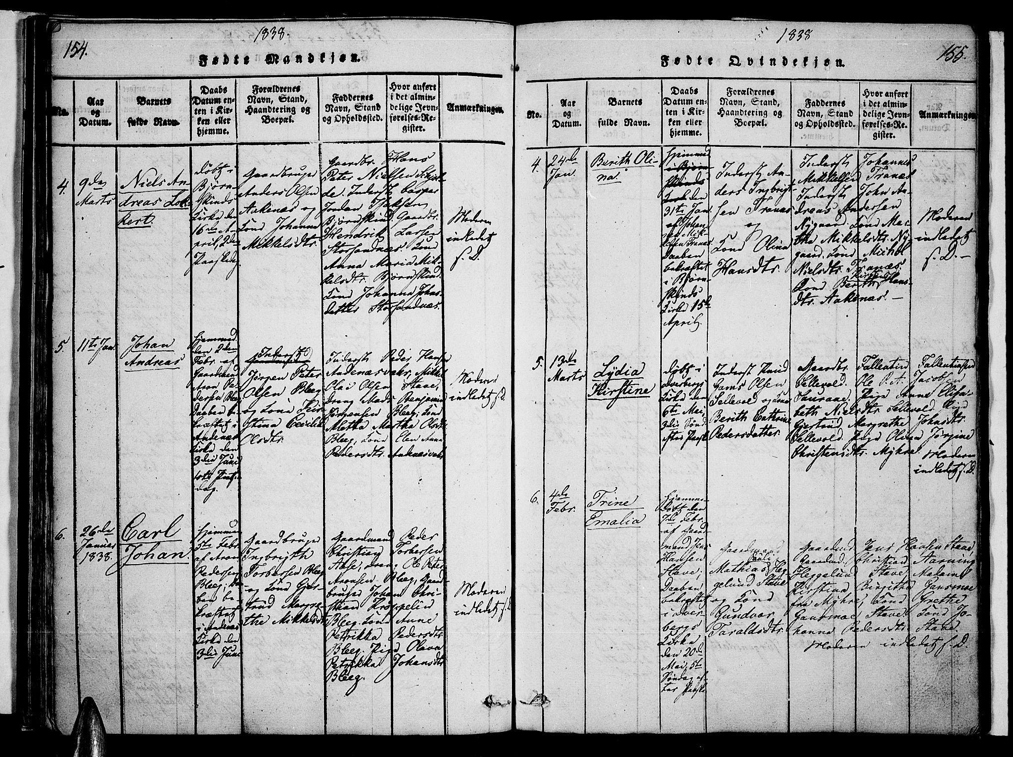 Ministerialprotokoller, klokkerbøker og fødselsregistre - Nordland, AV/SAT-A-1459/897/L1395: Parish register (official) no. 897A03, 1820-1841, p. 154-155