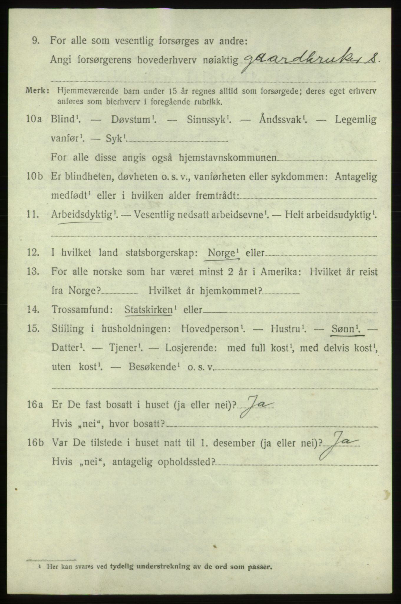 SAB, 1920 census for Bremnes, 1920, p. 3039