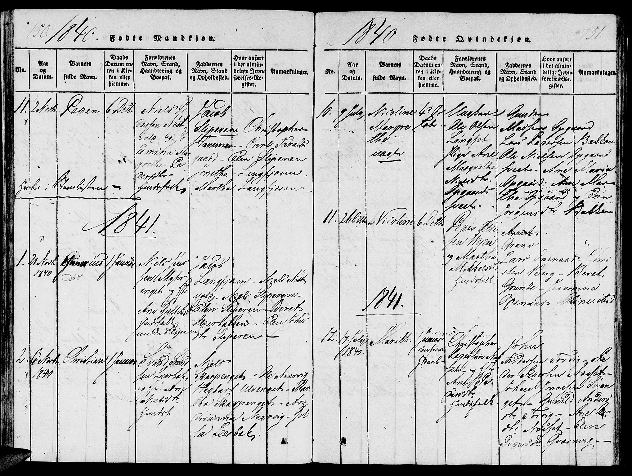 Ministerialprotokoller, klokkerbøker og fødselsregistre - Nord-Trøndelag, SAT/A-1458/733/L0322: Parish register (official) no. 733A01, 1817-1842, p. 150-151