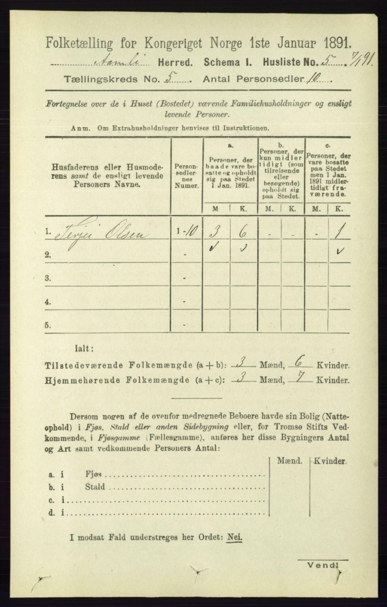 RA, 1891 census for 0929 Åmli, 1891, p. 650