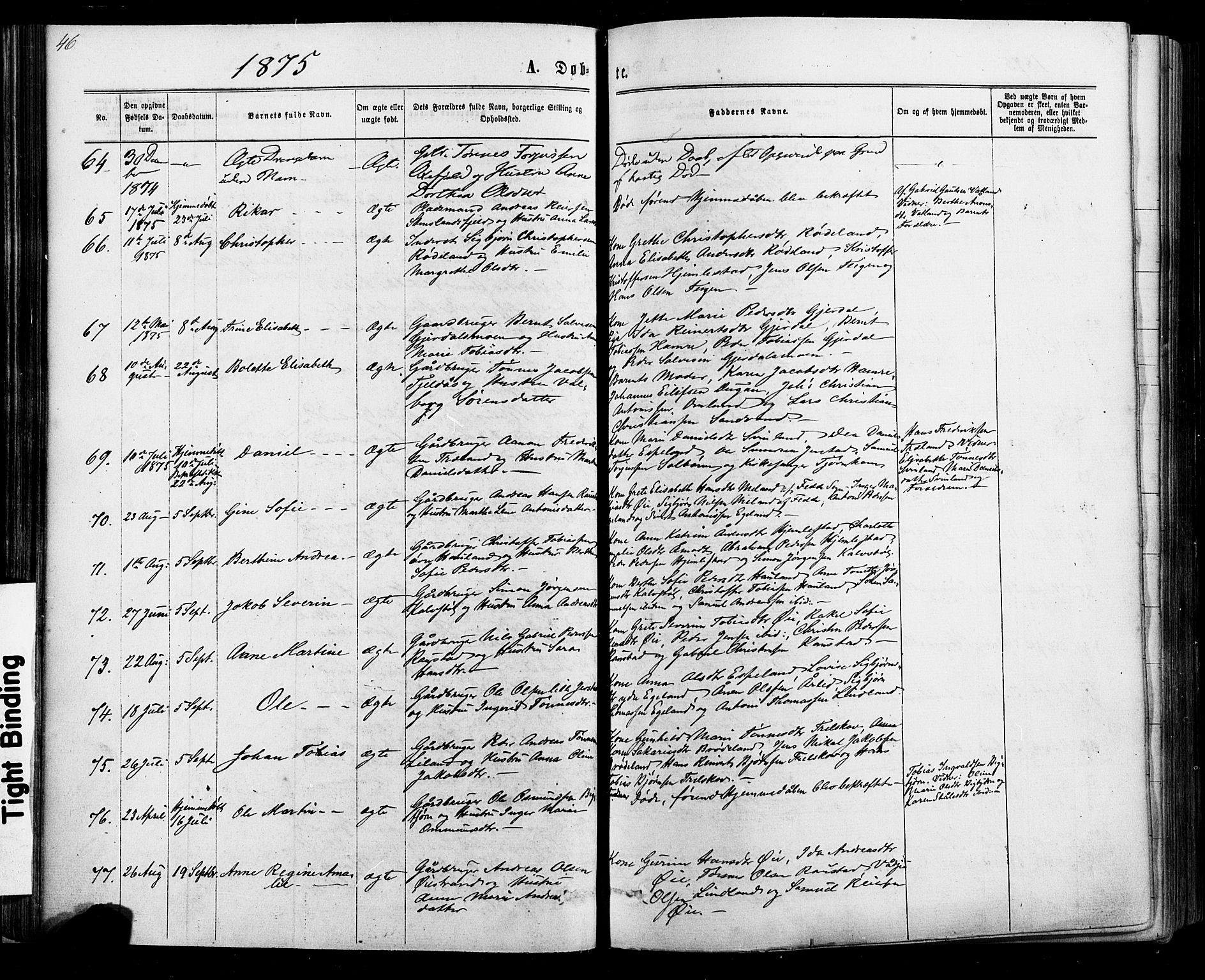 Kvinesdal sokneprestkontor, AV/SAK-1111-0026/F/Fa/Fab/L0007: Parish register (official) no. A 7, 1870-1885, p. 46