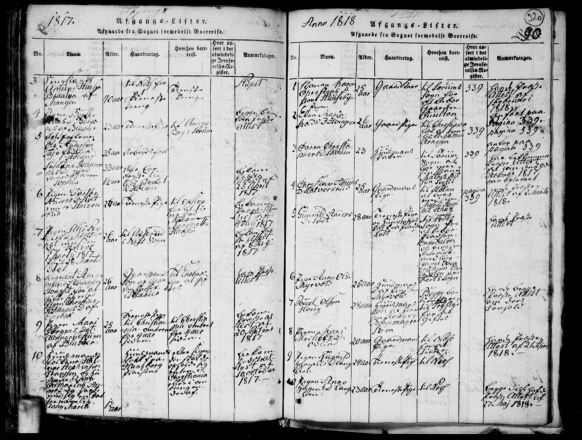 Aurskog prestekontor Kirkebøker, SAO/A-10304a/G/Ga/L0001: Parish register (copy) no. I 1, 1814-1829, p. 320