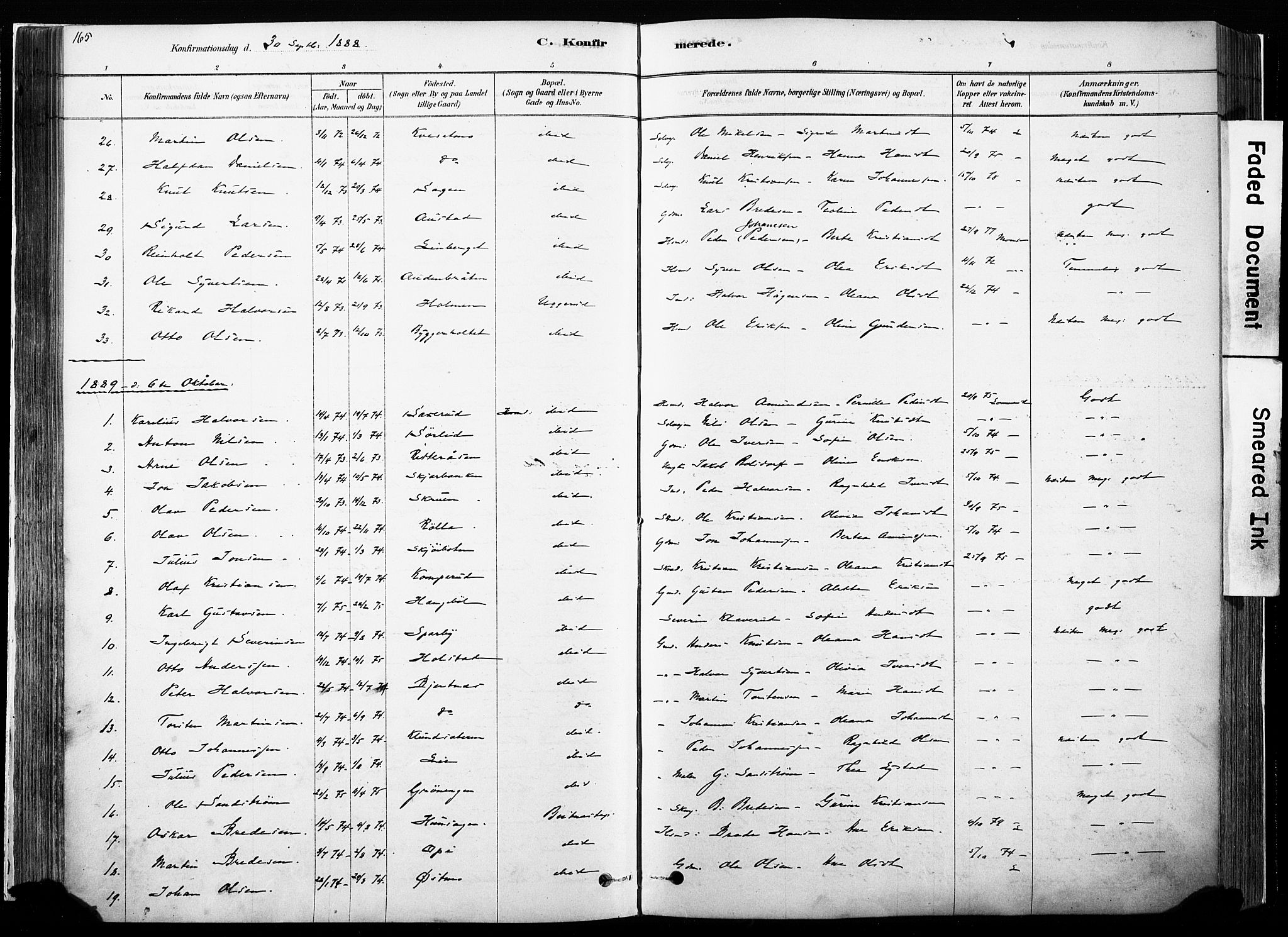 Hof prestekontor, SAH/PREST-038/H/Ha/Haa/L0010: Parish register (official) no. 10, 1878-1909, p. 165