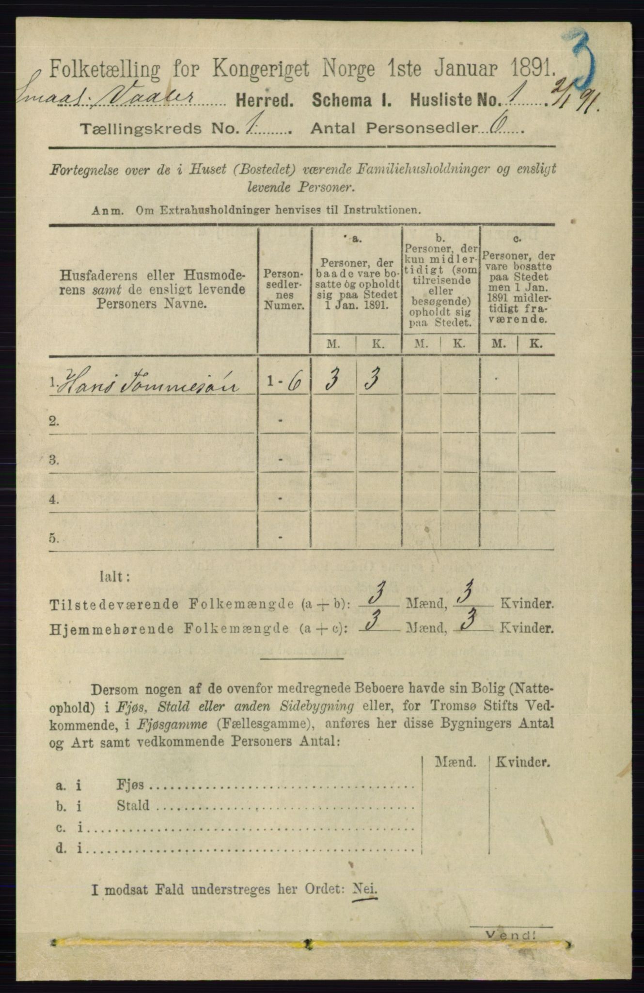 RA, 1891 census for 0137 Våler, 1891, p. 21