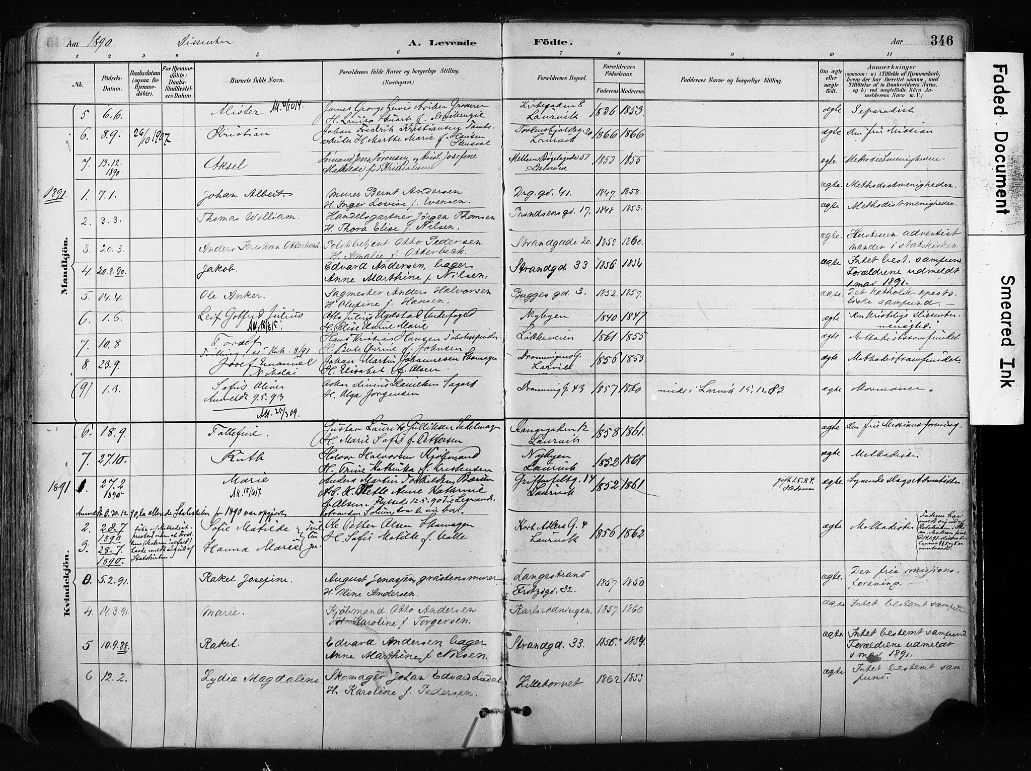 Larvik kirkebøker, AV/SAKO-A-352/F/Fa/L0009: Parish register (official) no. I 9, 1884-1904, p. 346