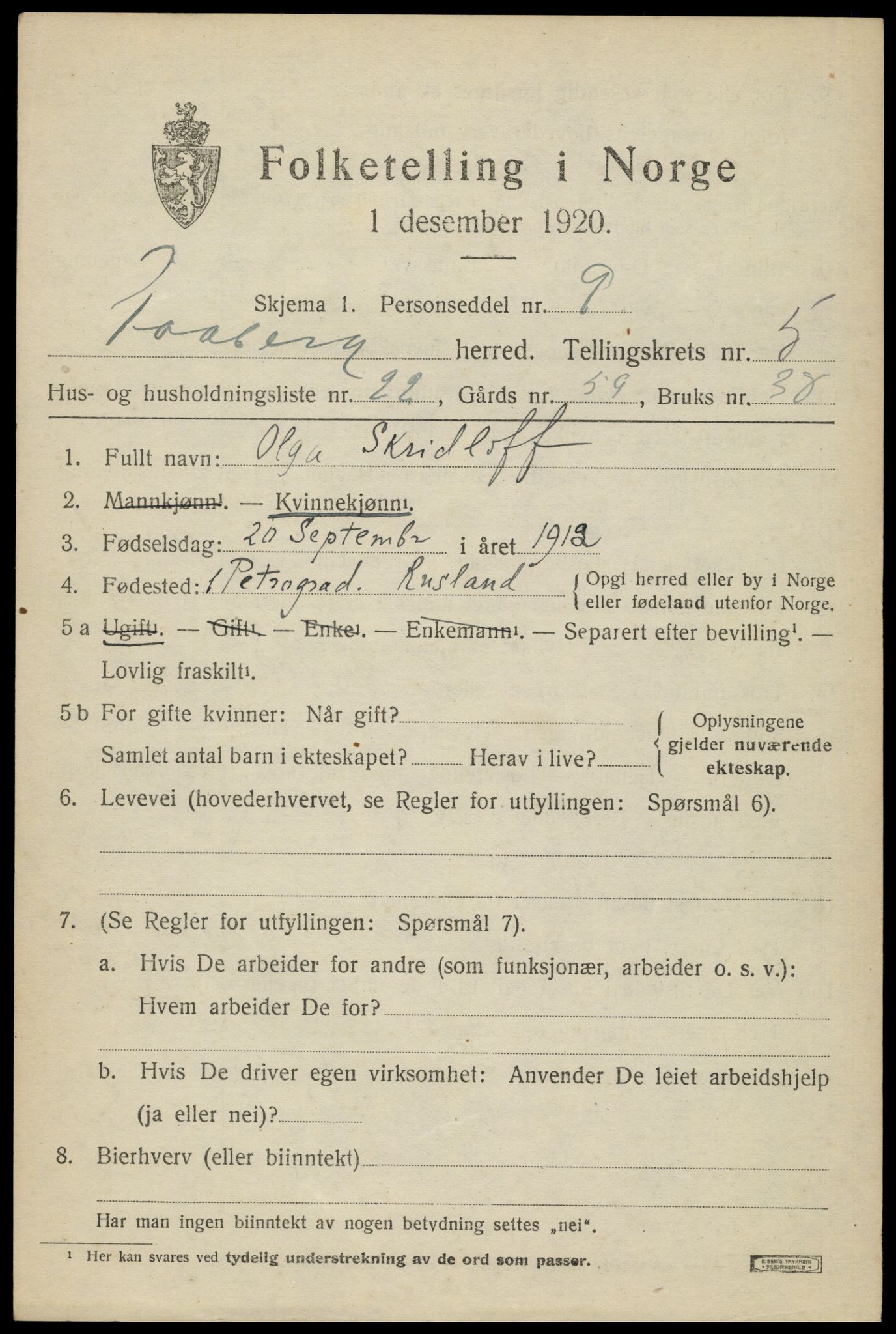 SAH, 1920 census for Fåberg, 1920, p. 6194