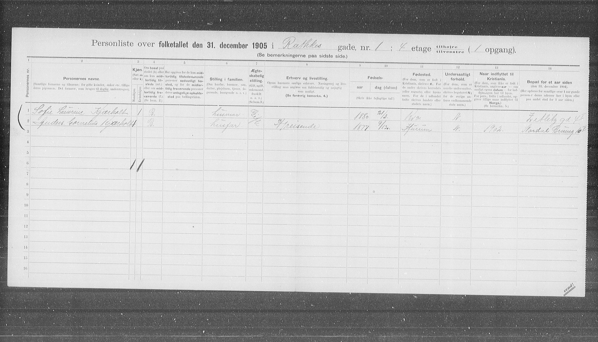 OBA, Municipal Census 1905 for Kristiania, 1905, p. 42945