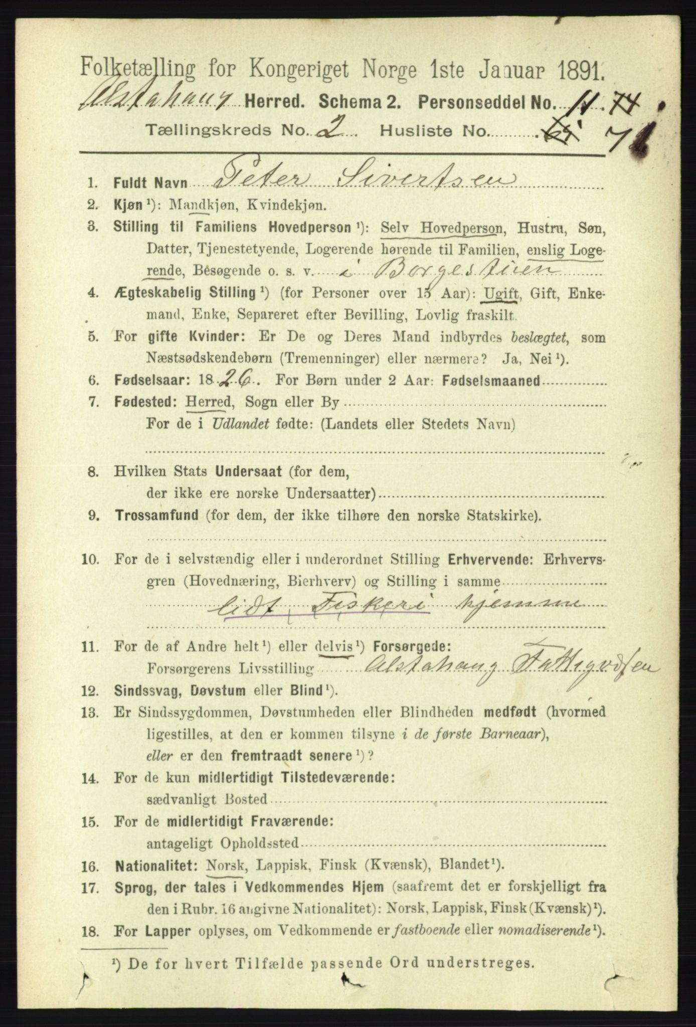 RA, 1891 census for 1820 Alstahaug, 1891, p. 1026