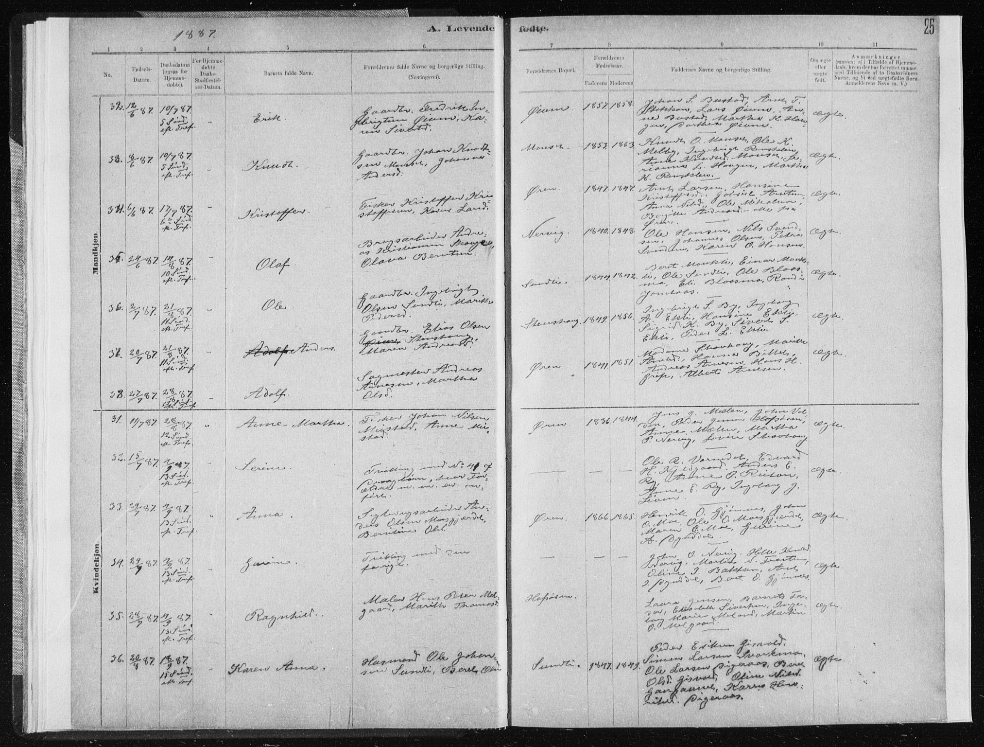 Ministerialprotokoller, klokkerbøker og fødselsregistre - Sør-Trøndelag, AV/SAT-A-1456/668/L0818: Parish register (copy) no. 668C07, 1885-1898, p. 25