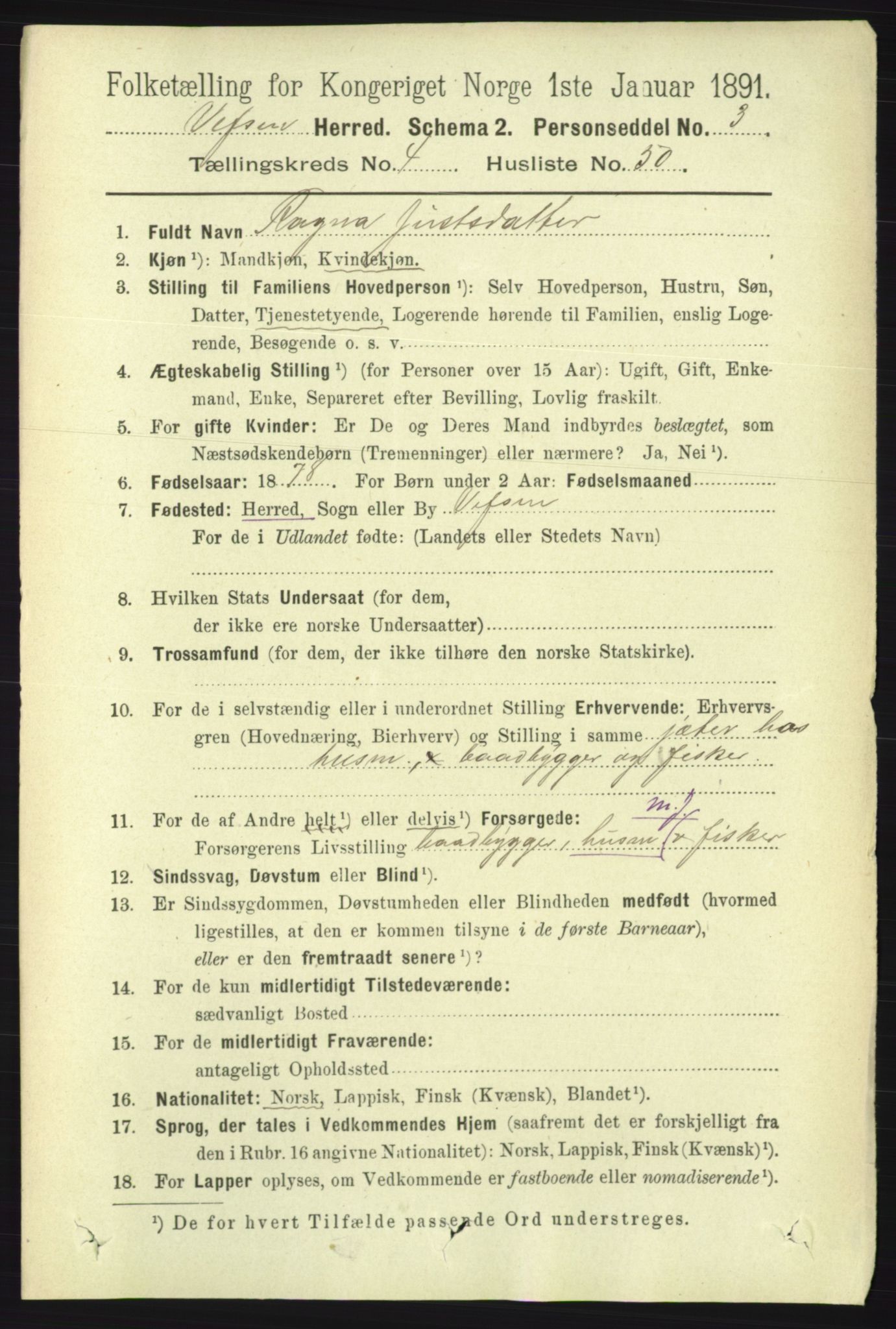 RA, 1891 census for 1824 Vefsn, 1891, p. 1998