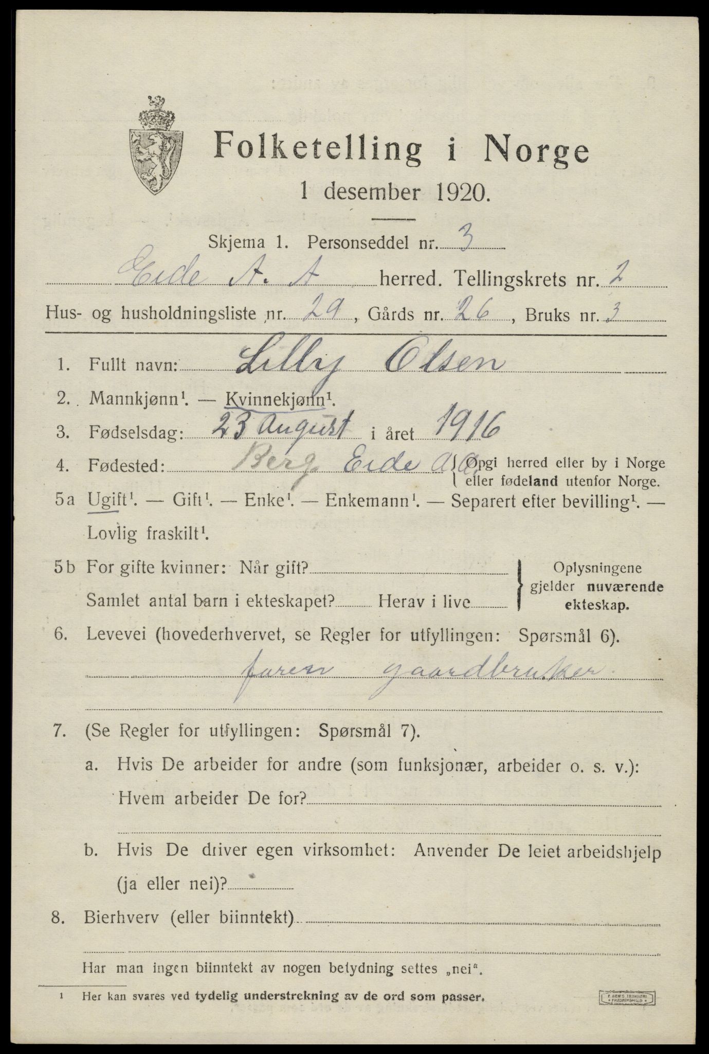 SAK, 1920 census for Eide, 1920, p. 950