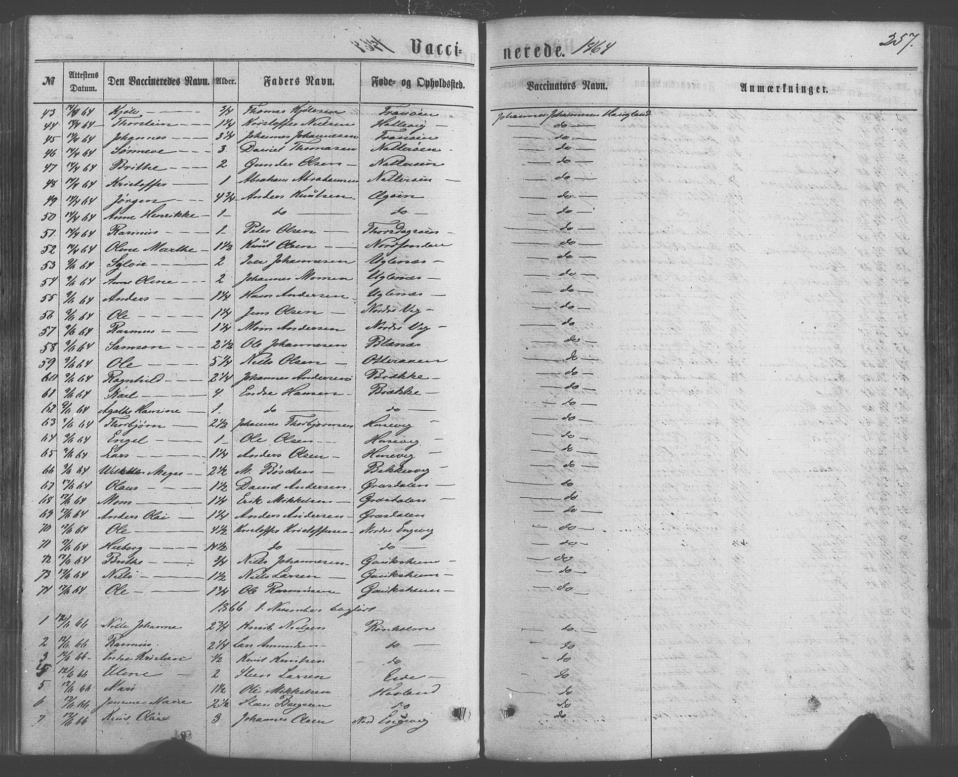 Fitjar sokneprestembete, AV/SAB-A-99926: Parish register (official) no. A 1, 1862-1881, p. 257