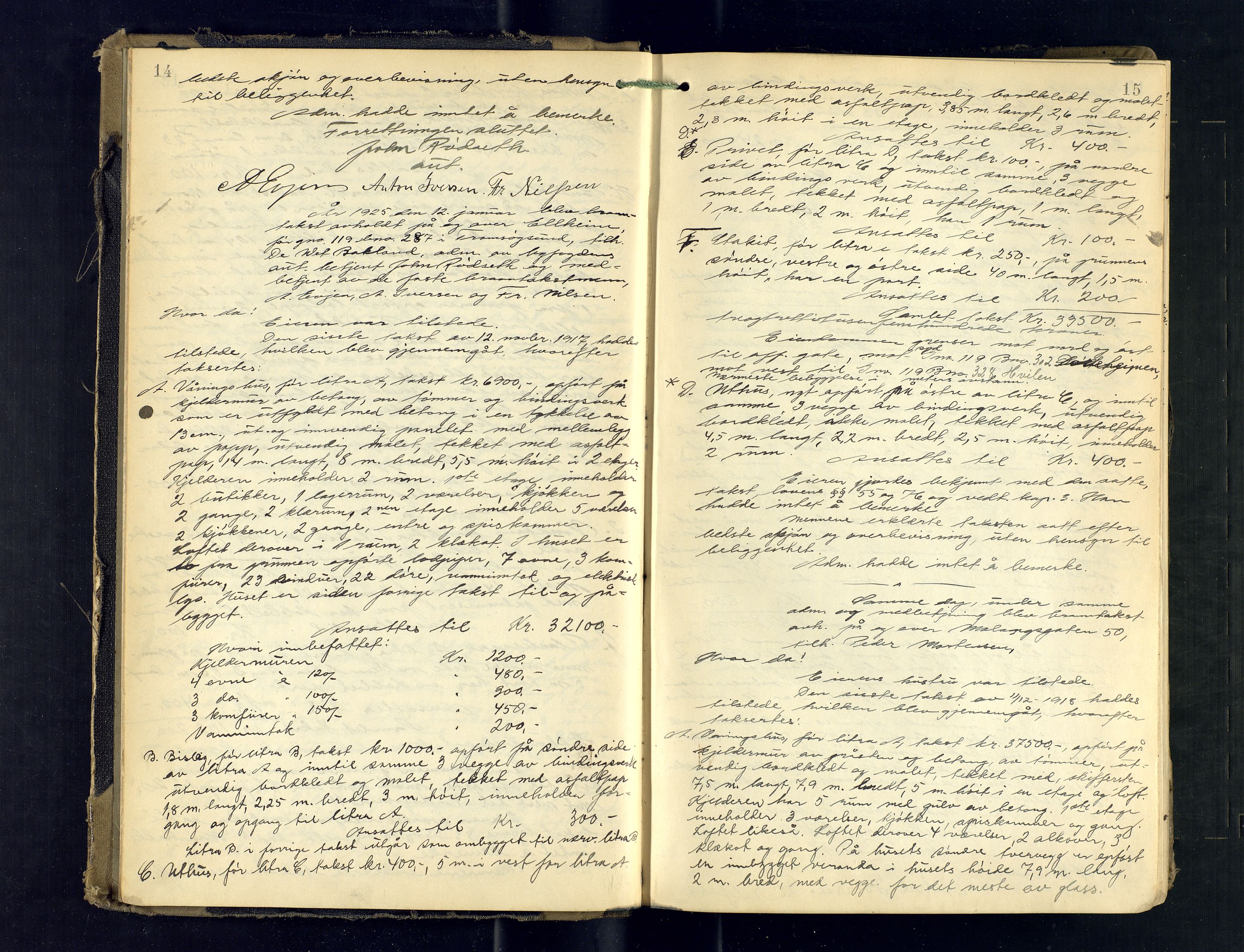 Tromsø byfogd/byrett, AV/SATØ-SATØ-0063/1/Oc/Ocb/Ocba/L0008: Branntakstprotokoll, 1924-1930, p. 14-15