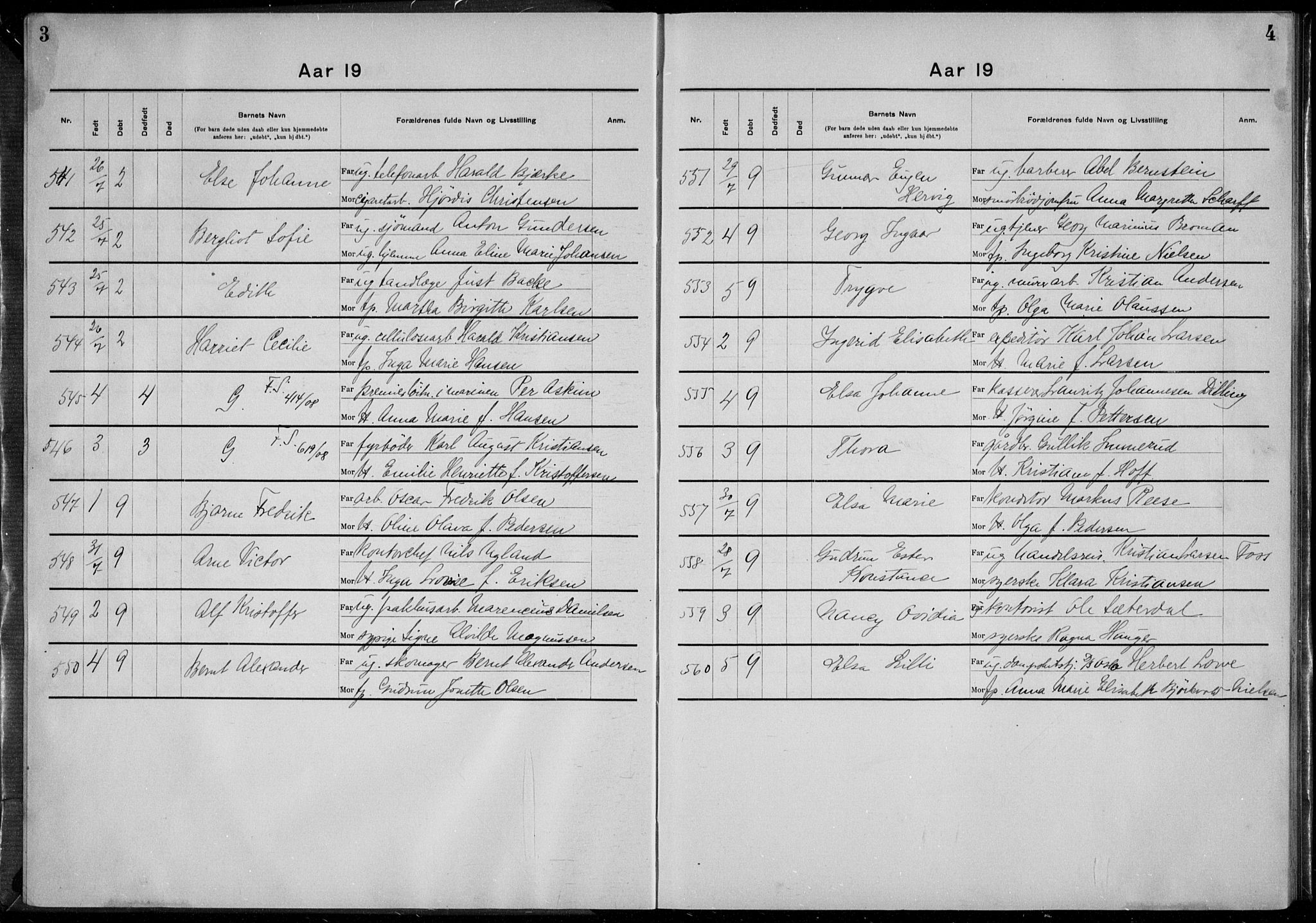 Rikshospitalet prestekontor Kirkebøker, AV/SAO-A-10309b/K/L0006/0003: Baptism register no. 6.3, 1908-1910, p. 3-4