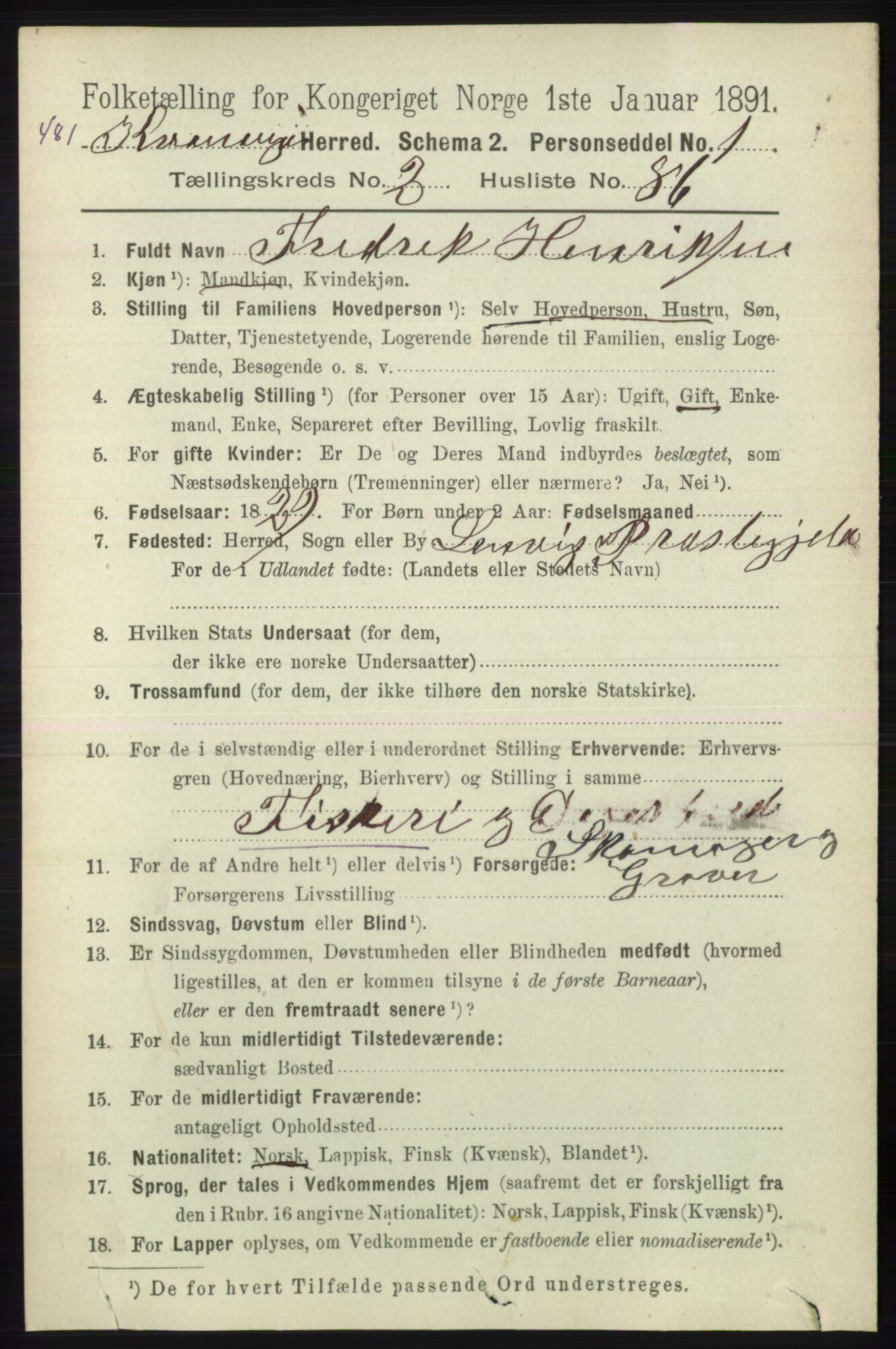 RA, 1891 census for 1943 Kvænangen, 1891, p. 1004