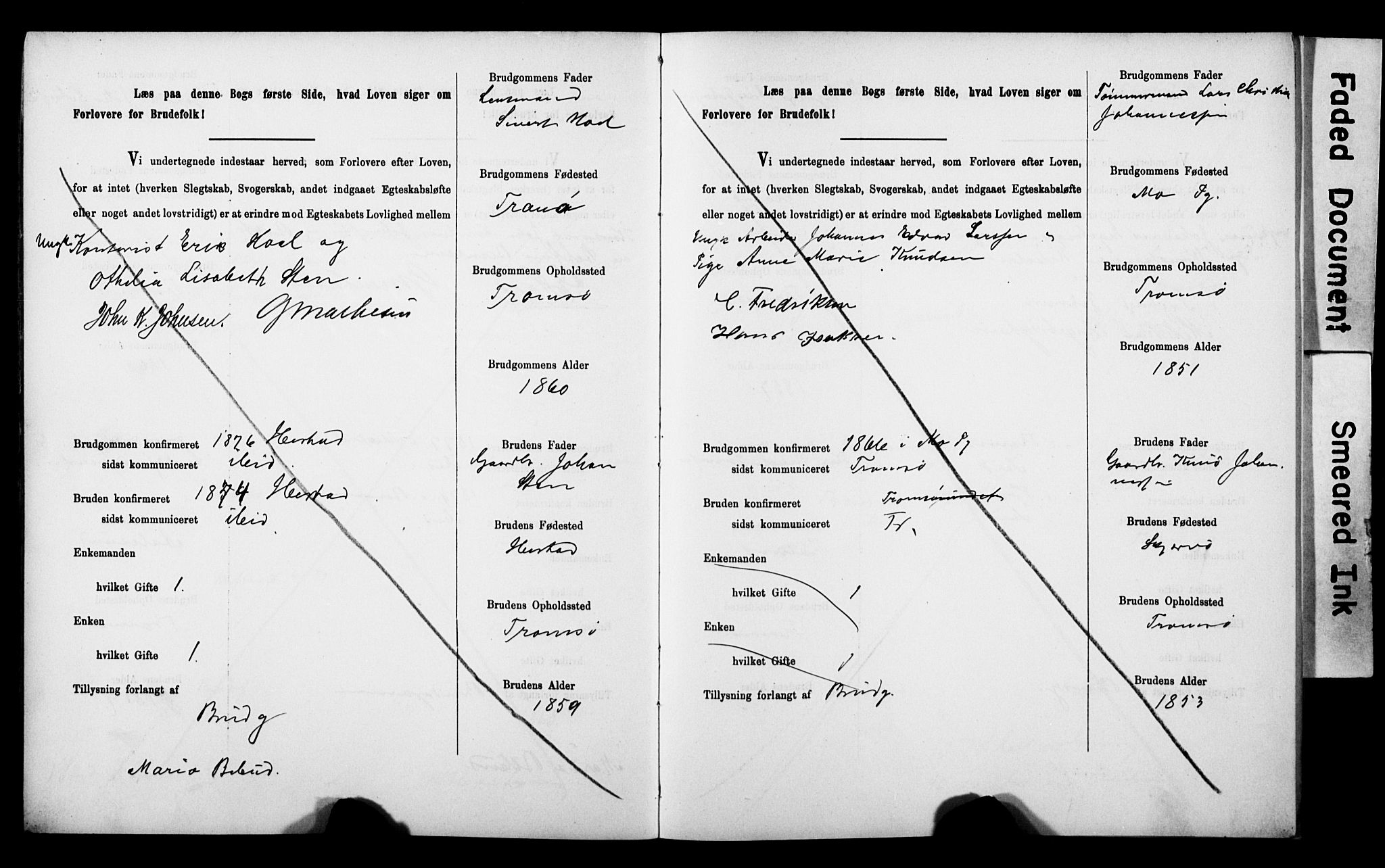 Tromsø sokneprestkontor/stiftsprosti/domprosti, AV/SATØ-S-1343/H/Hc/L0099/0001: Banns register no. 99.1, 1886-1892