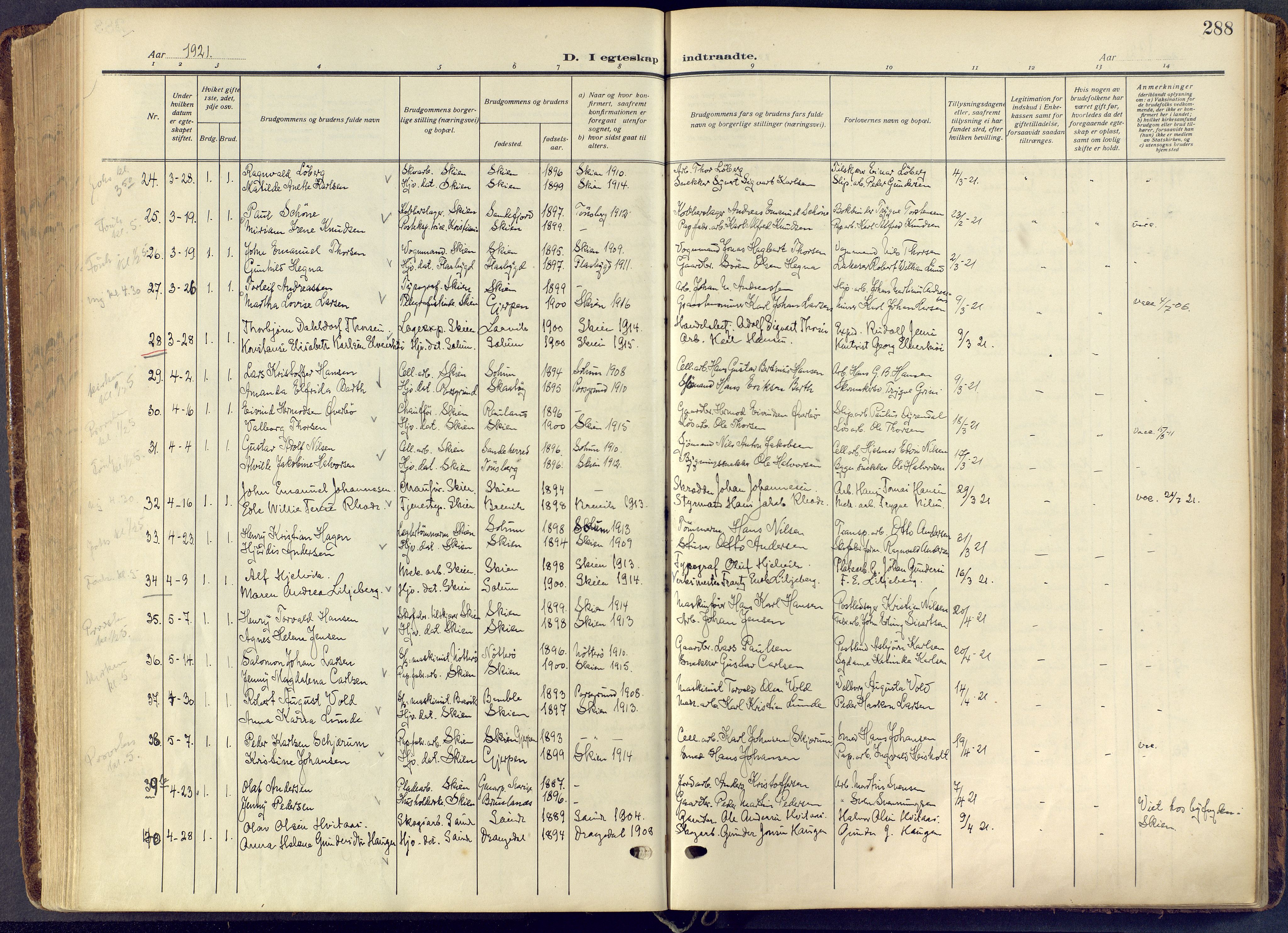 Skien kirkebøker, AV/SAKO-A-302/F/Fa/L0013: Parish register (official) no. 13, 1915-1921, p. 288