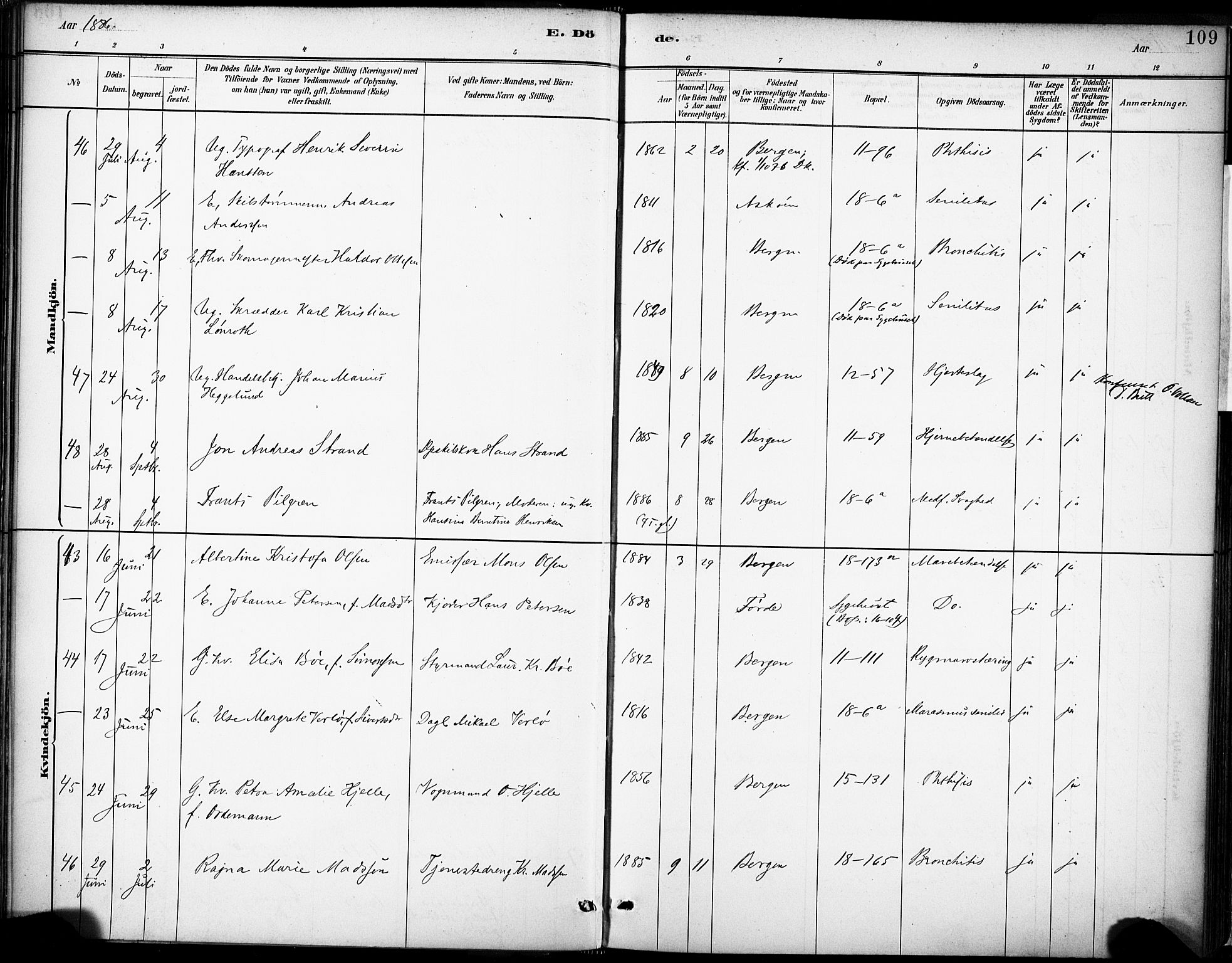 Domkirken sokneprestembete, AV/SAB-A-74801/H/Haa/L0043: Parish register (official) no. E 5, 1882-1904, p. 109