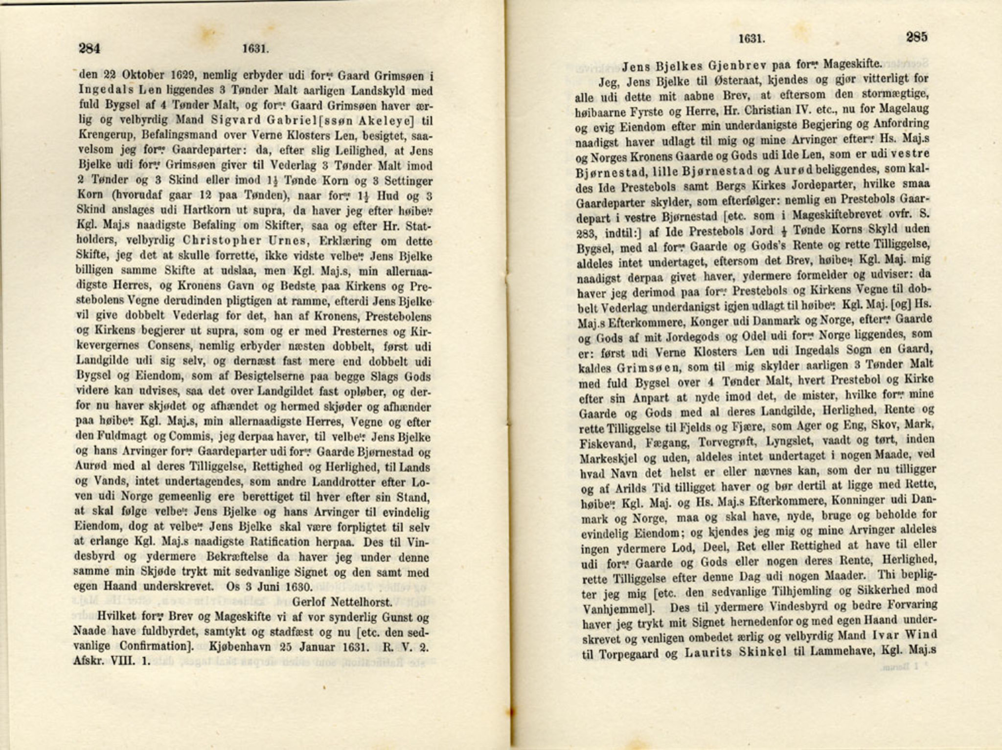 Publikasjoner utgitt av Det Norske Historiske Kildeskriftfond, PUBL/-/-/-: Norske Rigs-Registranter, bind 6, 1628-1634, p. 284-285