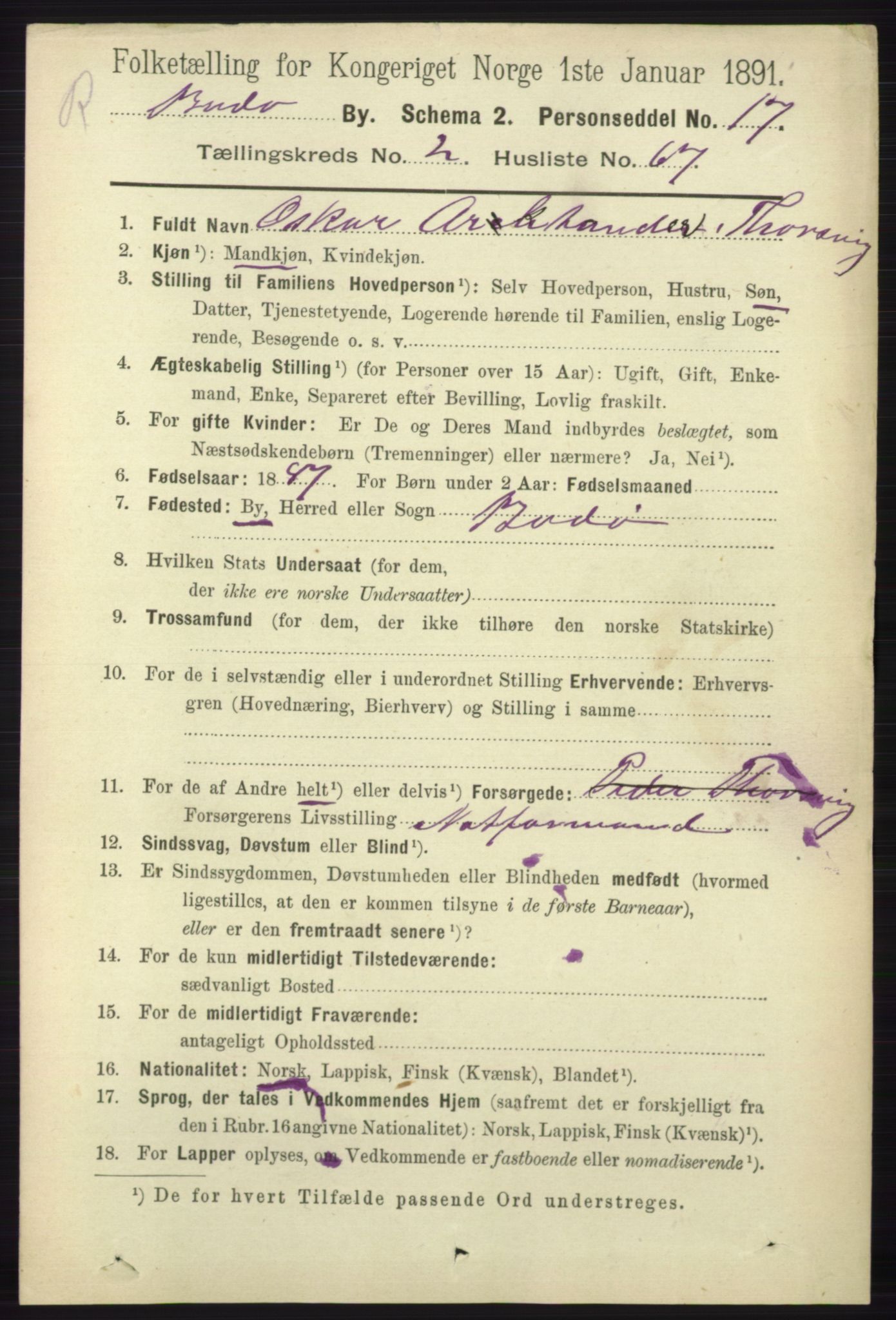 RA, 1891 census for 1804 Bodø, 1891, p. 1850