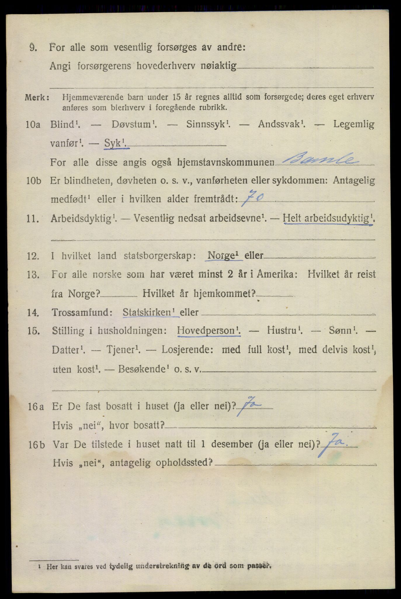 SAKO, 1920 census for Bamble, 1920, p. 6918