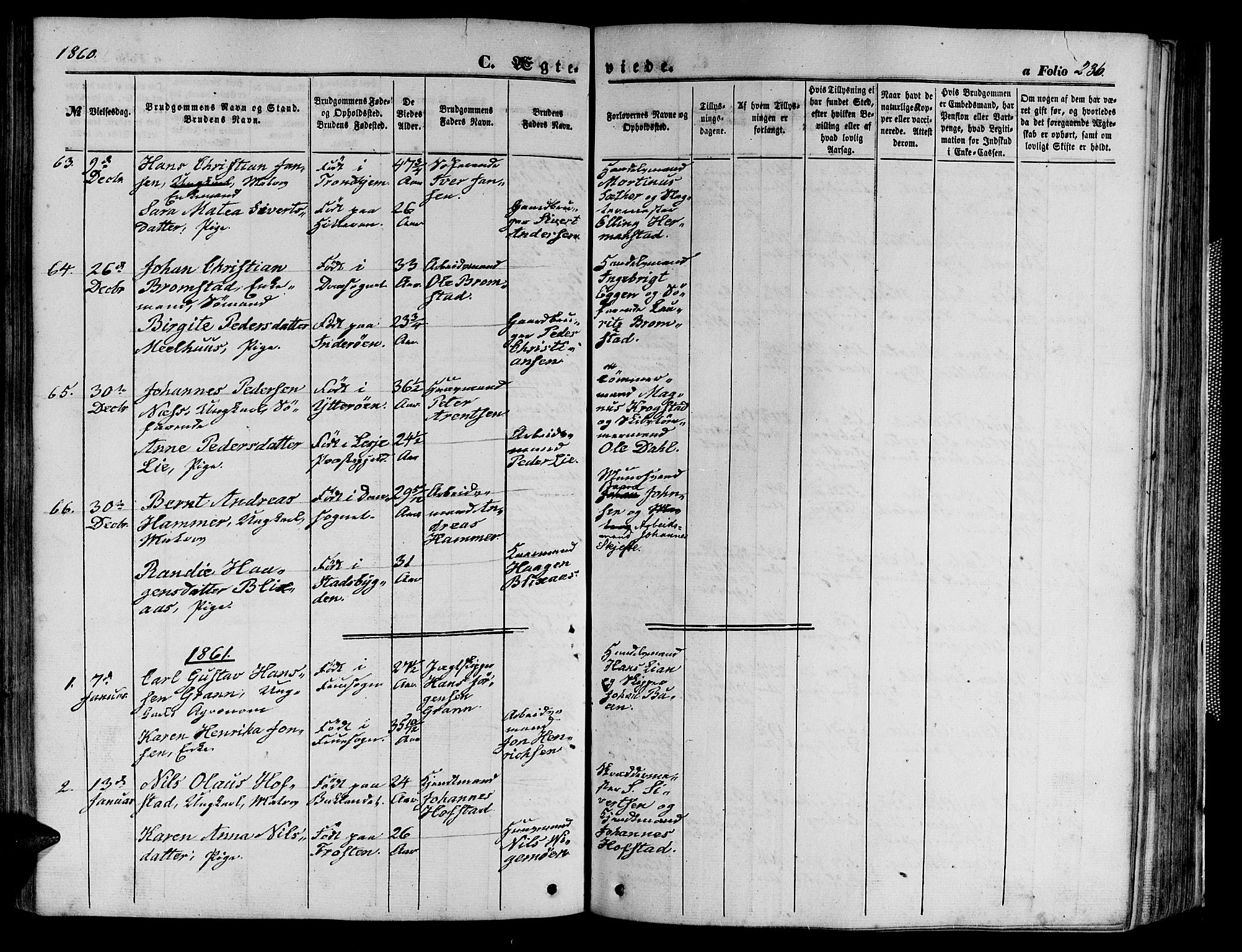 Ministerialprotokoller, klokkerbøker og fødselsregistre - Sør-Trøndelag, SAT/A-1456/602/L0139: Parish register (copy) no. 602C07, 1859-1864, p. 236