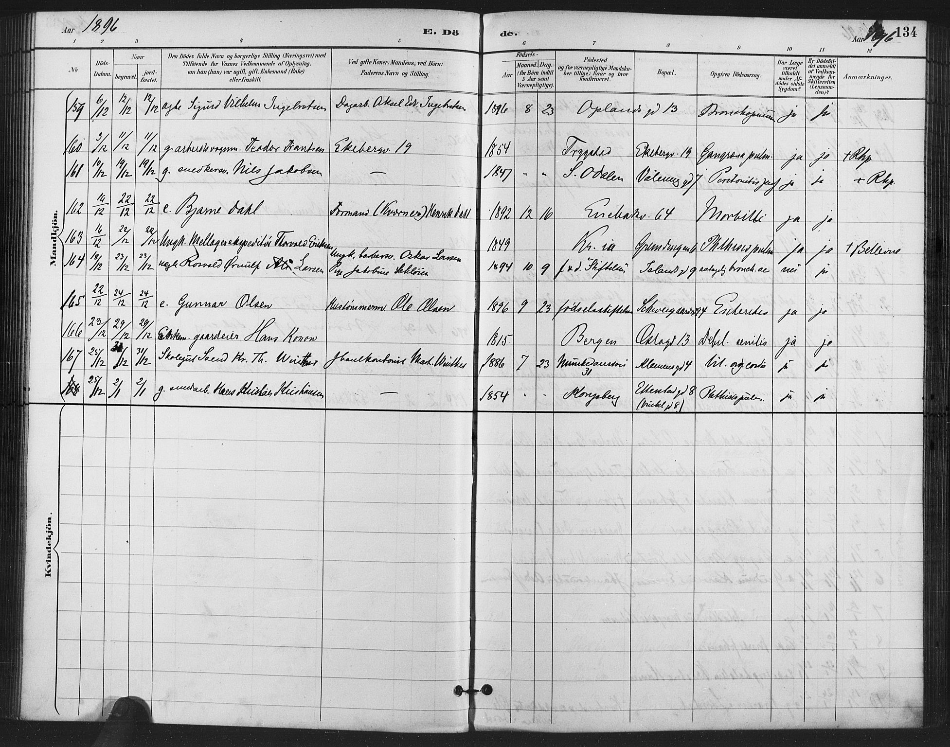 Gamlebyen prestekontor Kirkebøker, SAO/A-10884/F/Fa/L0009: Parish register (official) no. 9, 1888-1909, p. 134