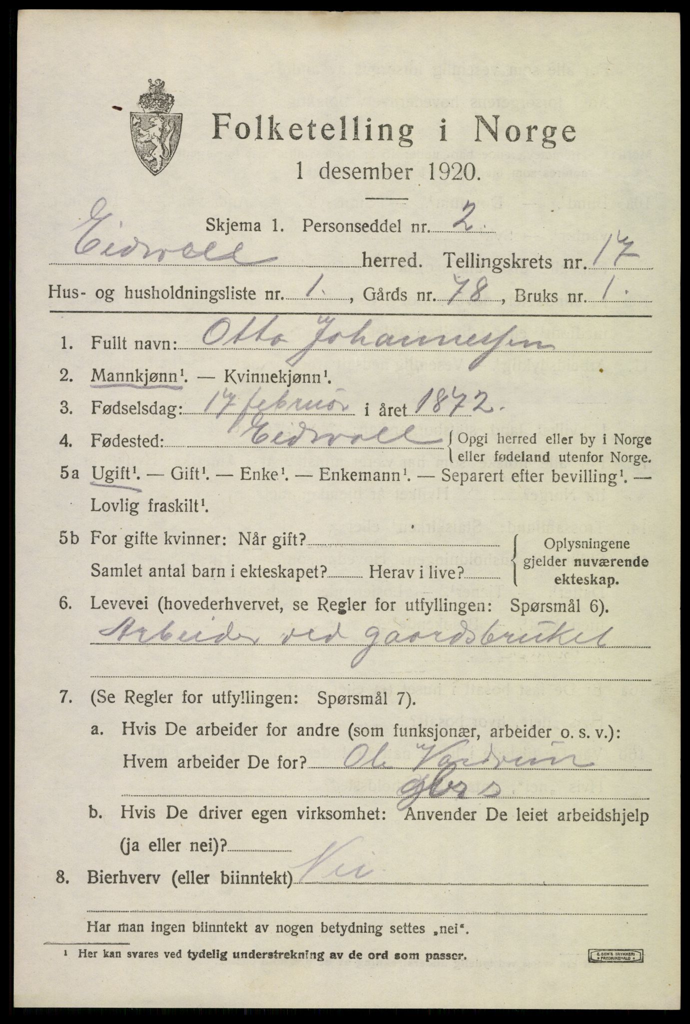 SAO, 1920 census for Eidsvoll, 1920, p. 23609