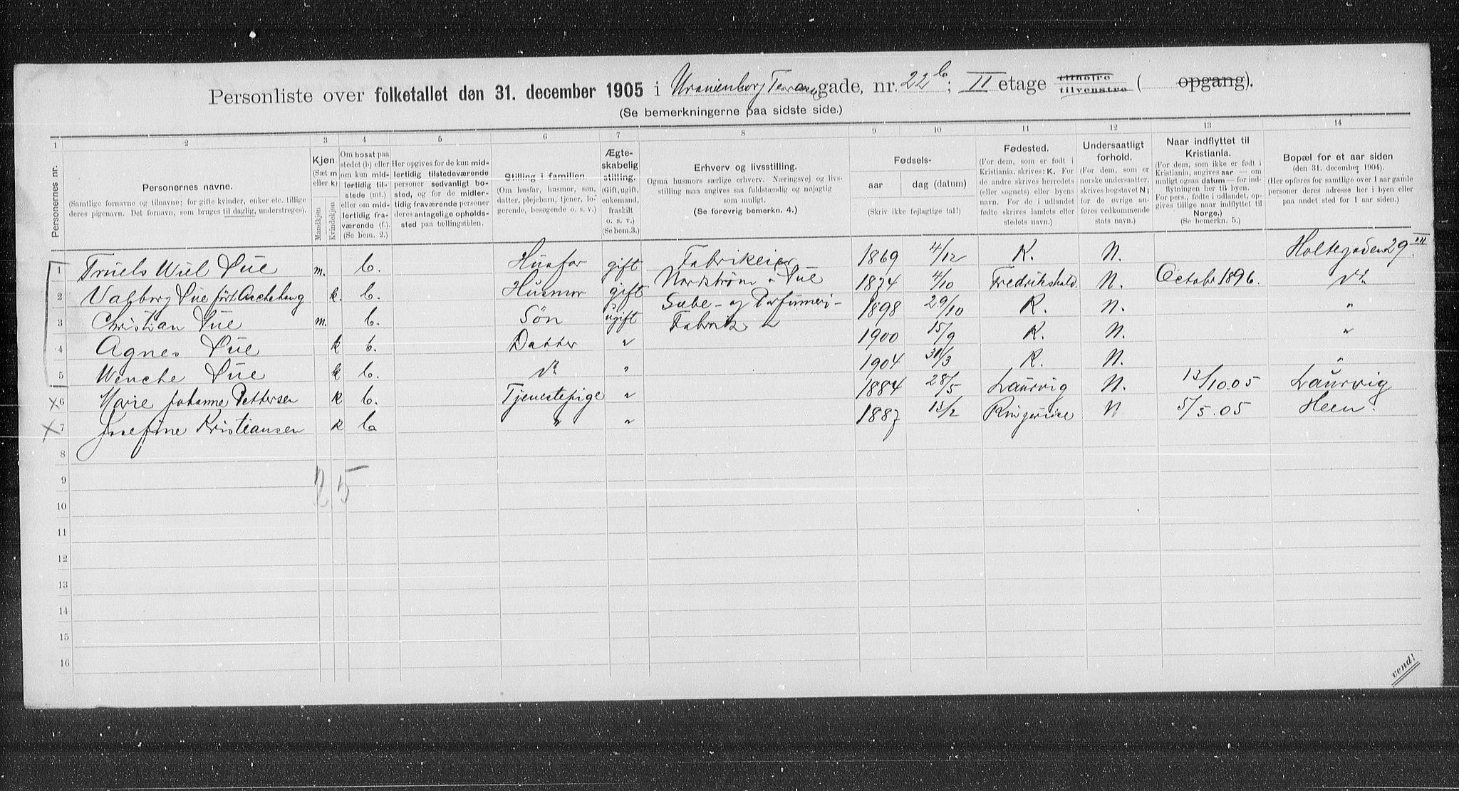 OBA, Municipal Census 1905 for Kristiania, 1905, p. 63205