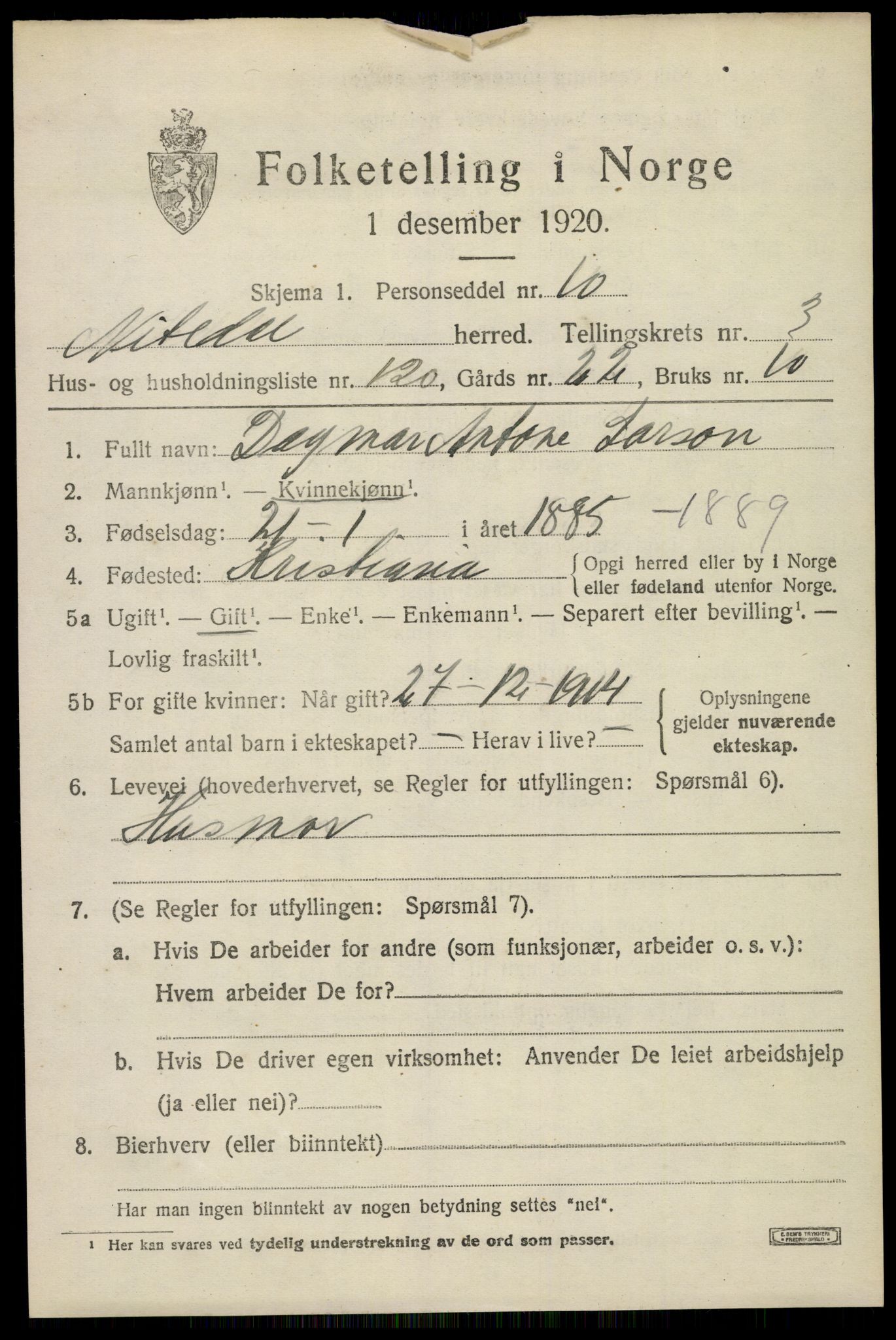 SAO, 1920 census for Nittedal, 1920, p. 5040