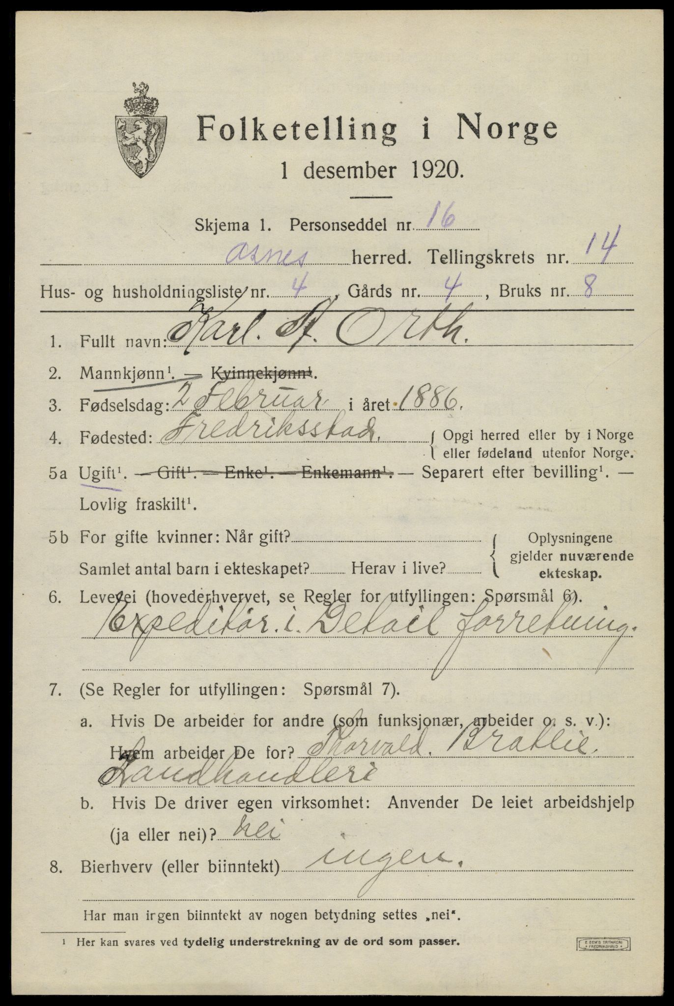 SAH, 1920 census for Åsnes, 1920, p. 13414