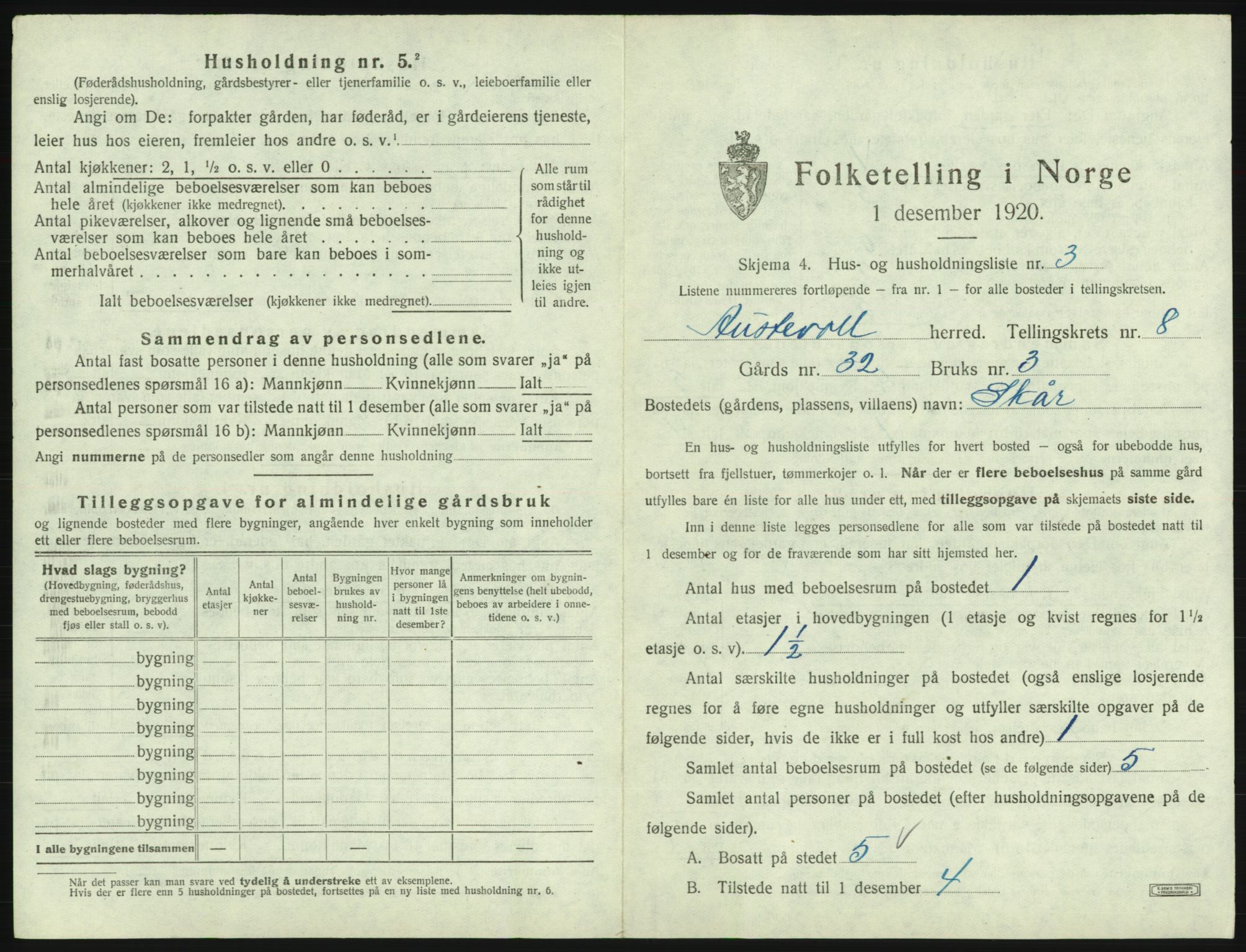 SAB, 1920 census for Austevoll, 1920, p. 484