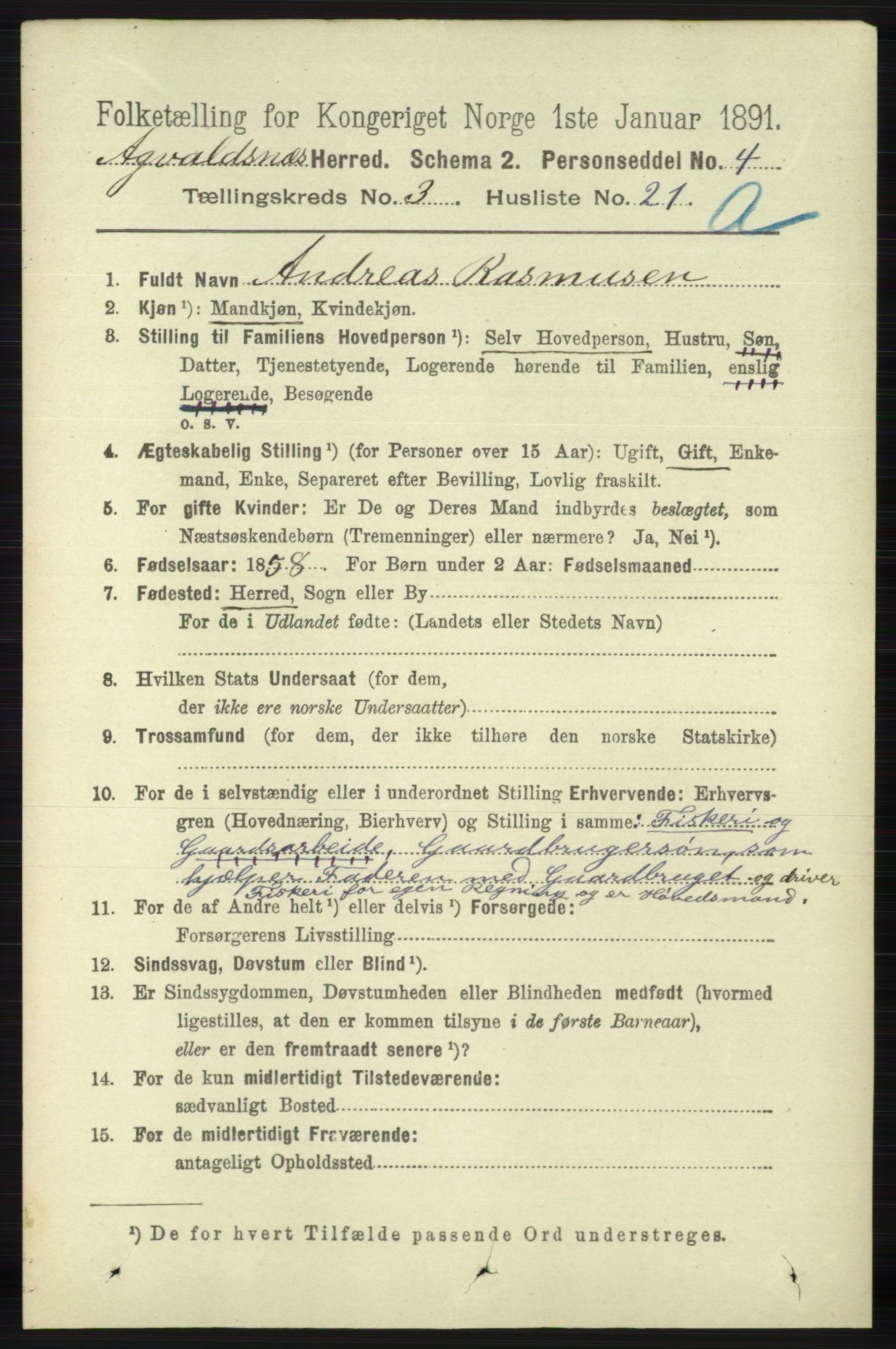 RA, 1891 census for 1147 Avaldsnes, 1891, p. 1123