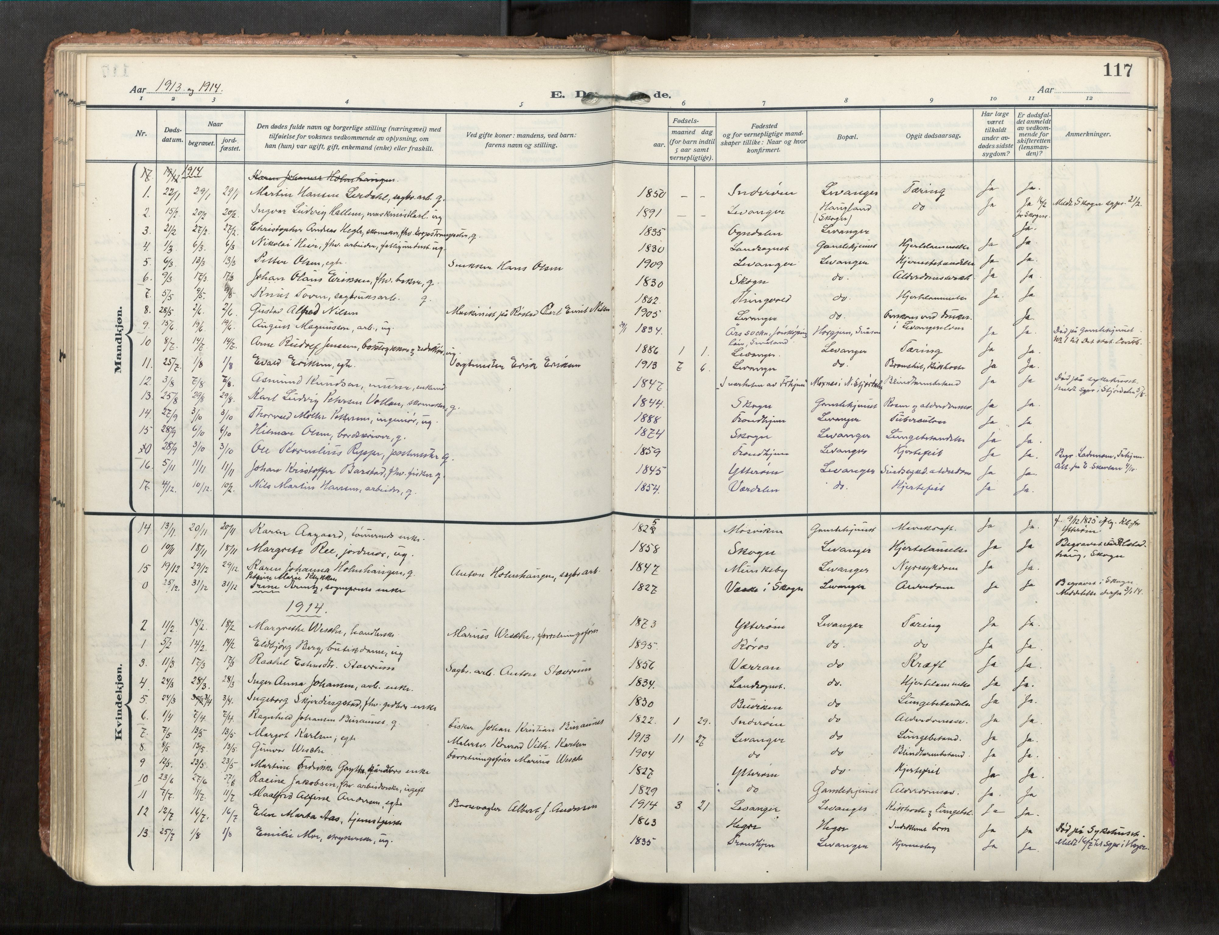Levanger sokneprestkontor, SAT/A-1301/2/H/Haa/L0001: Parish register (official) no. 1, 1912-1932, p. 117