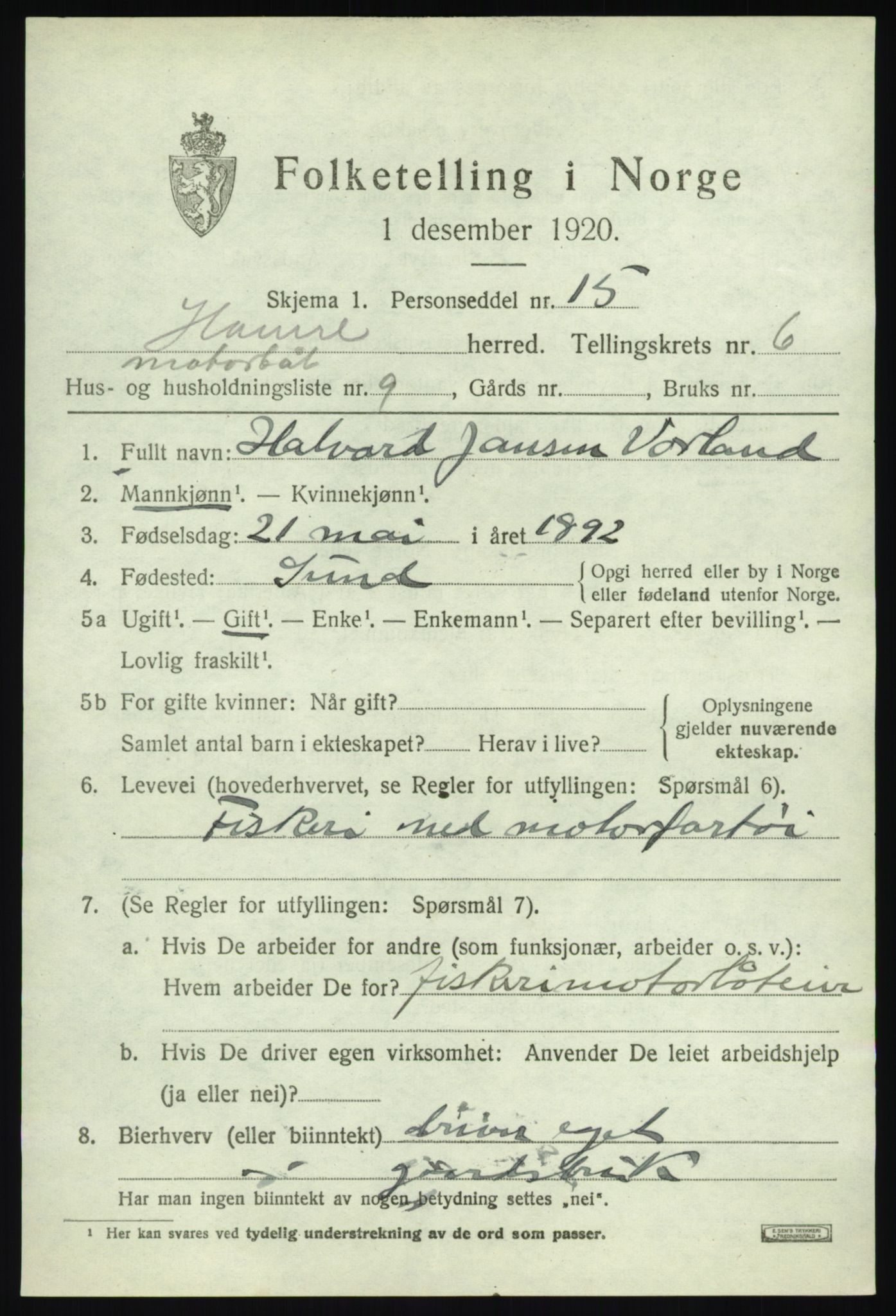 SAB, 1920 census for Hamre, 1920, p. 4233