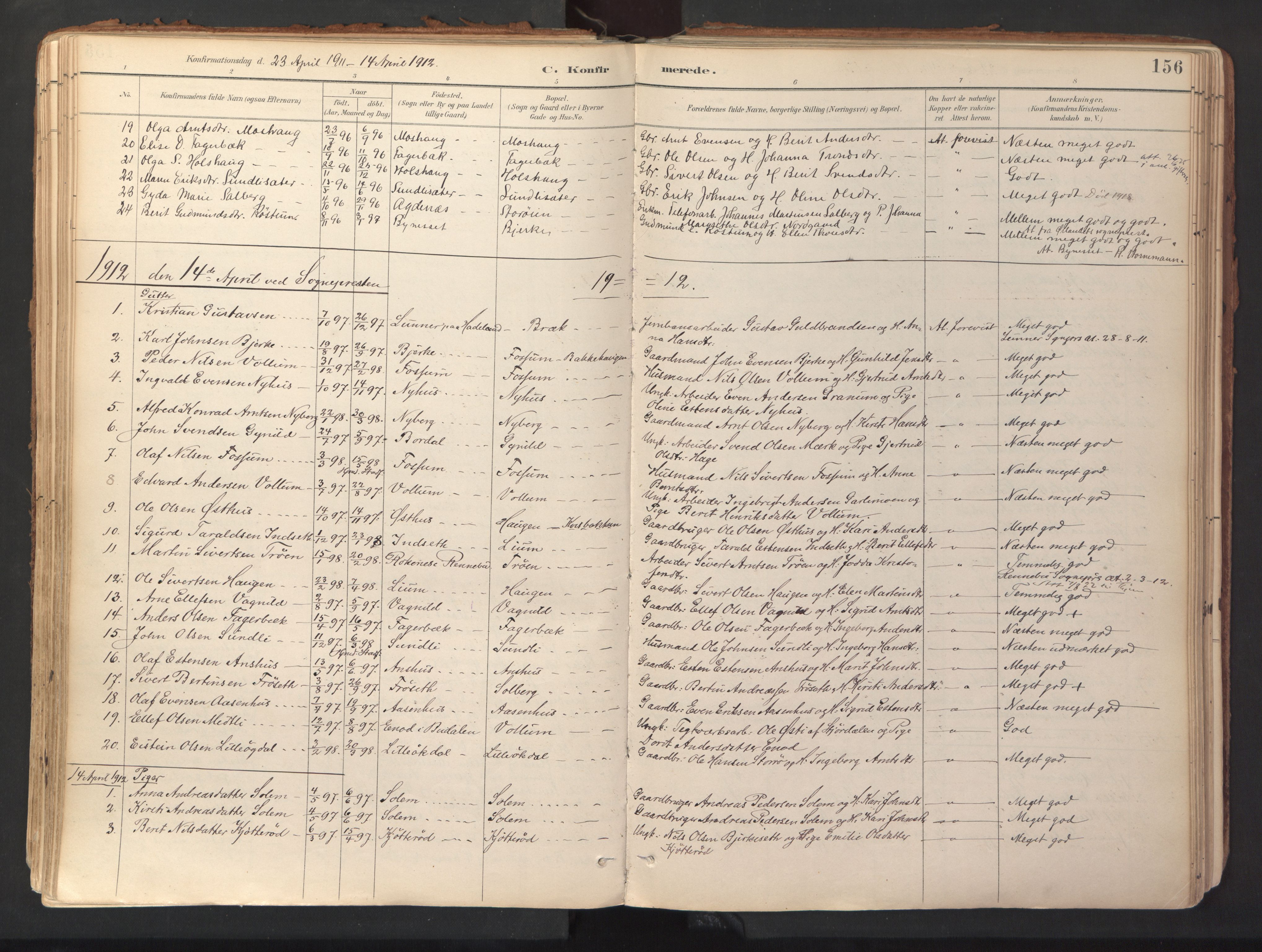 Ministerialprotokoller, klokkerbøker og fødselsregistre - Sør-Trøndelag, SAT/A-1456/689/L1041: Parish register (official) no. 689A06, 1891-1923, p. 156