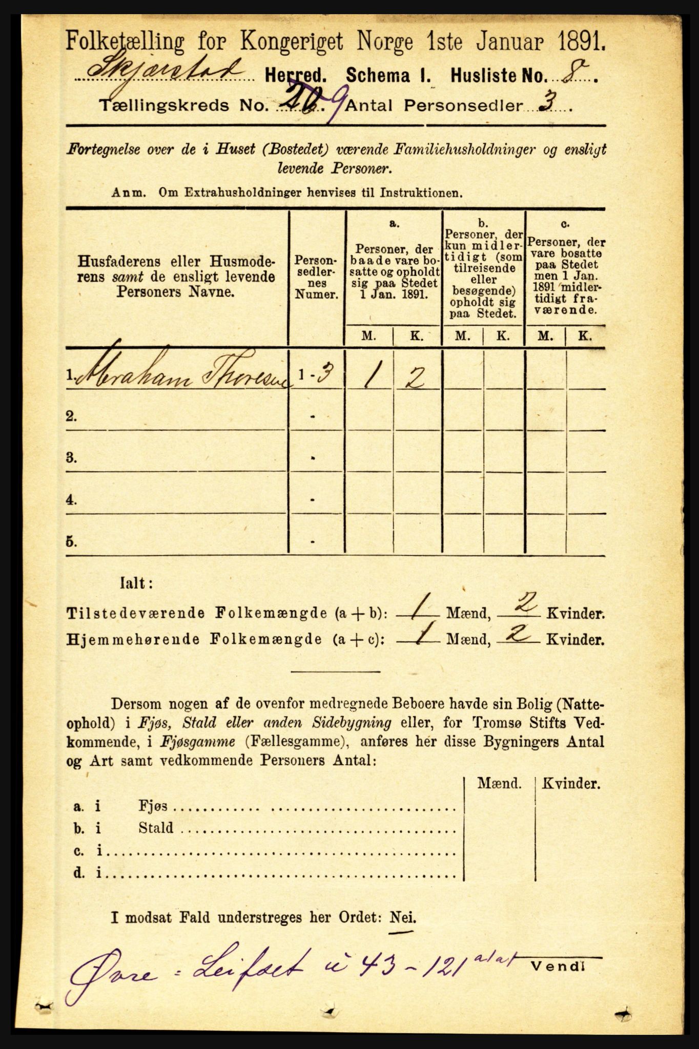 RA, 1891 census for 1842 Skjerstad, 1891, p. 3300