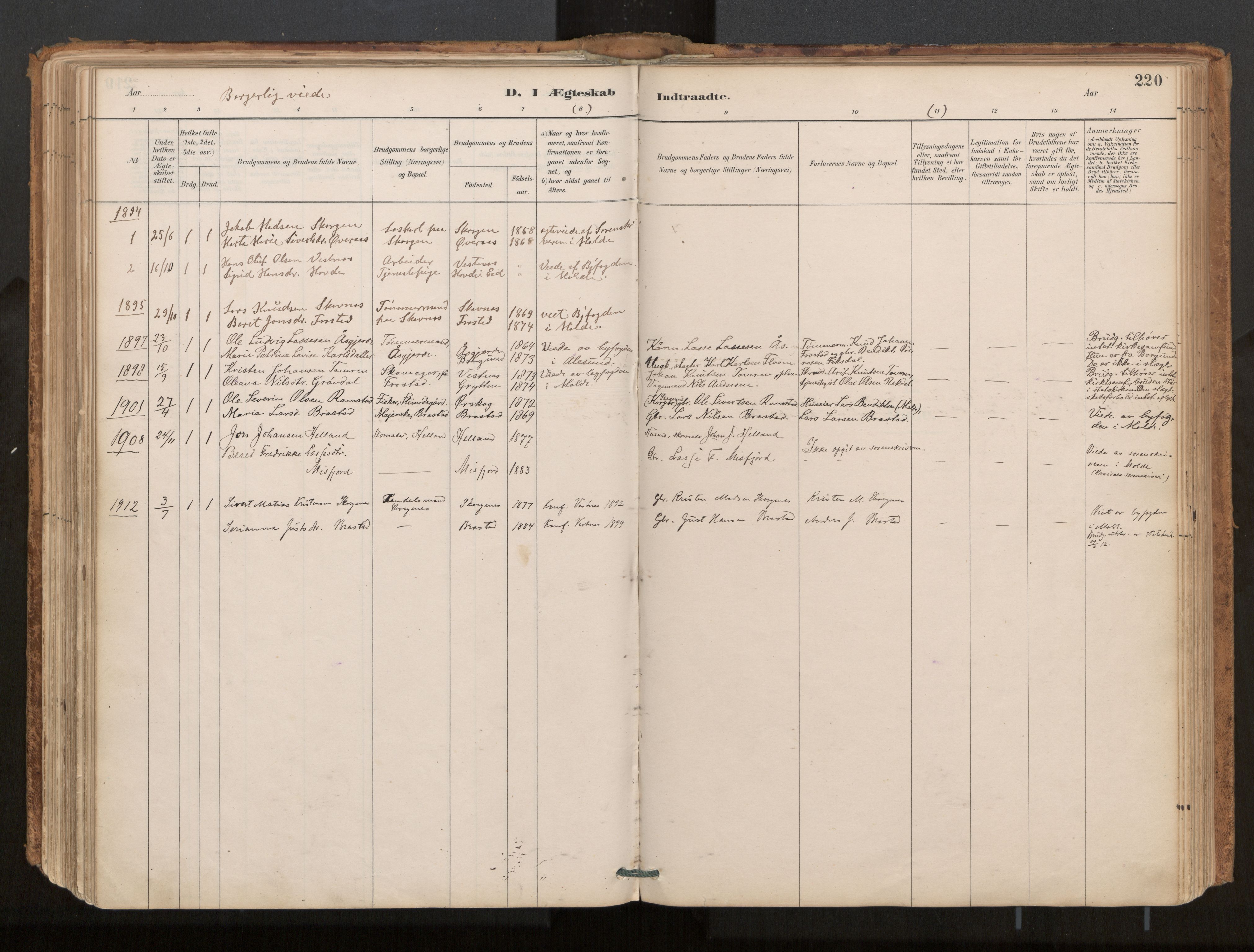 Ministerialprotokoller, klokkerbøker og fødselsregistre - Møre og Romsdal, SAT/A-1454/539/L0531: Parish register (official) no. 539A04, 1887-1913, p. 220