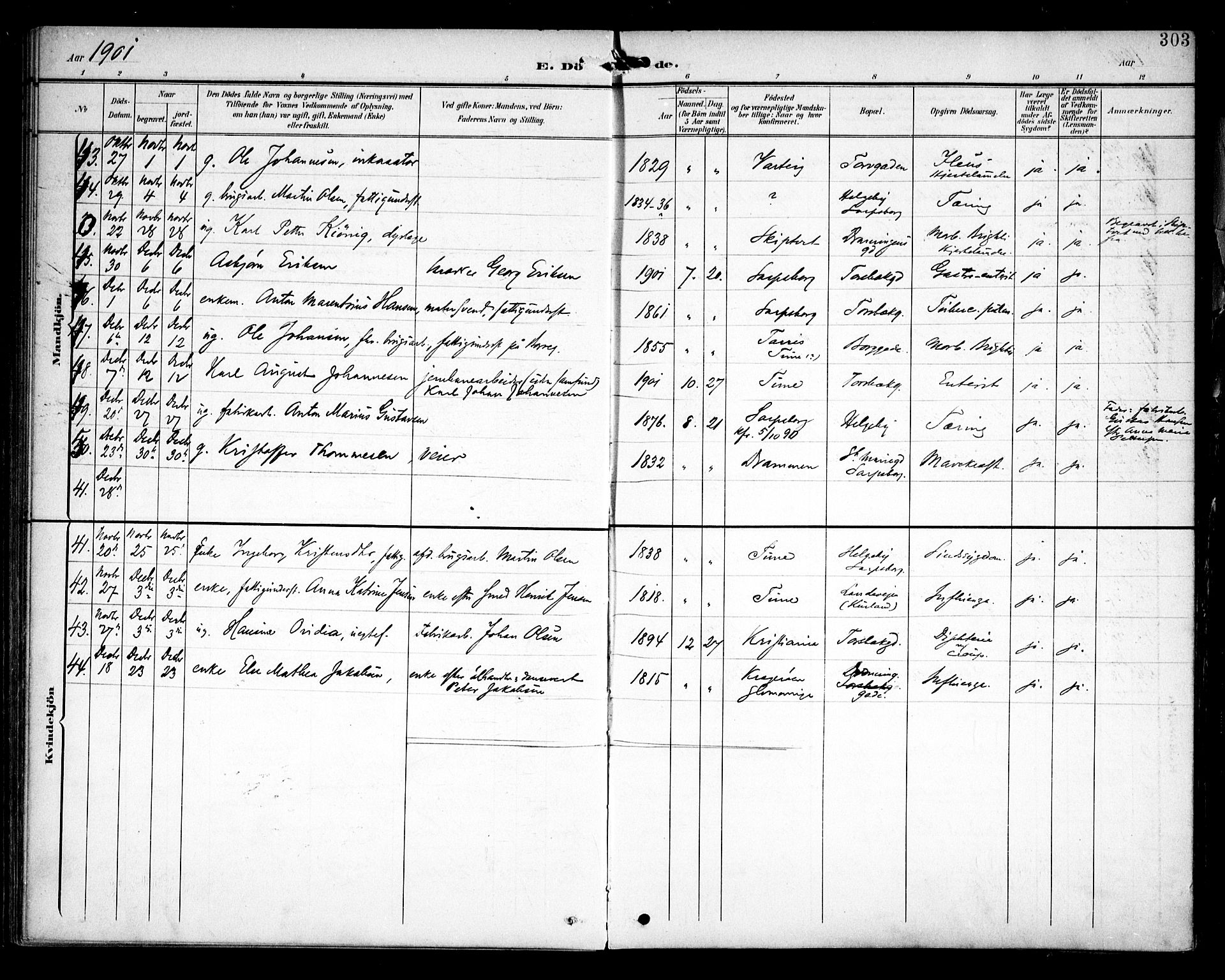 Sarpsborg prestekontor Kirkebøker, AV/SAO-A-2006/F/Fa/L0006: Parish register (official) no. 6, 1900-1909, p. 303