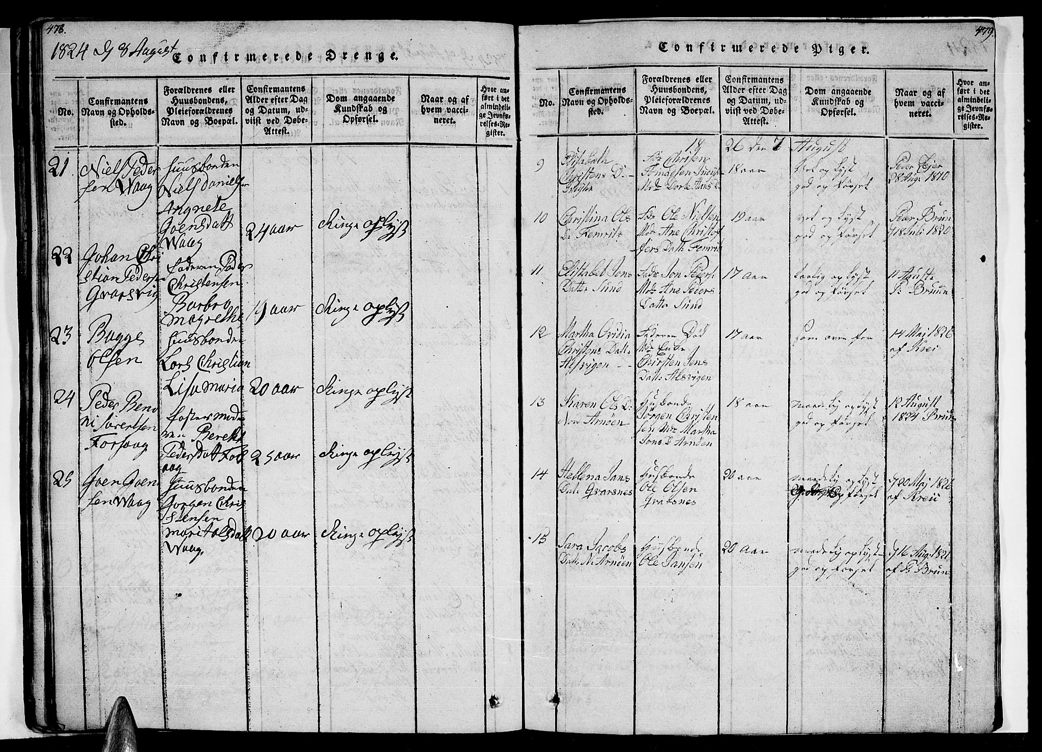 Ministerialprotokoller, klokkerbøker og fødselsregistre - Nordland, SAT/A-1459/805/L0105: Parish register (copy) no. 805C01, 1820-1839, p. 478-479