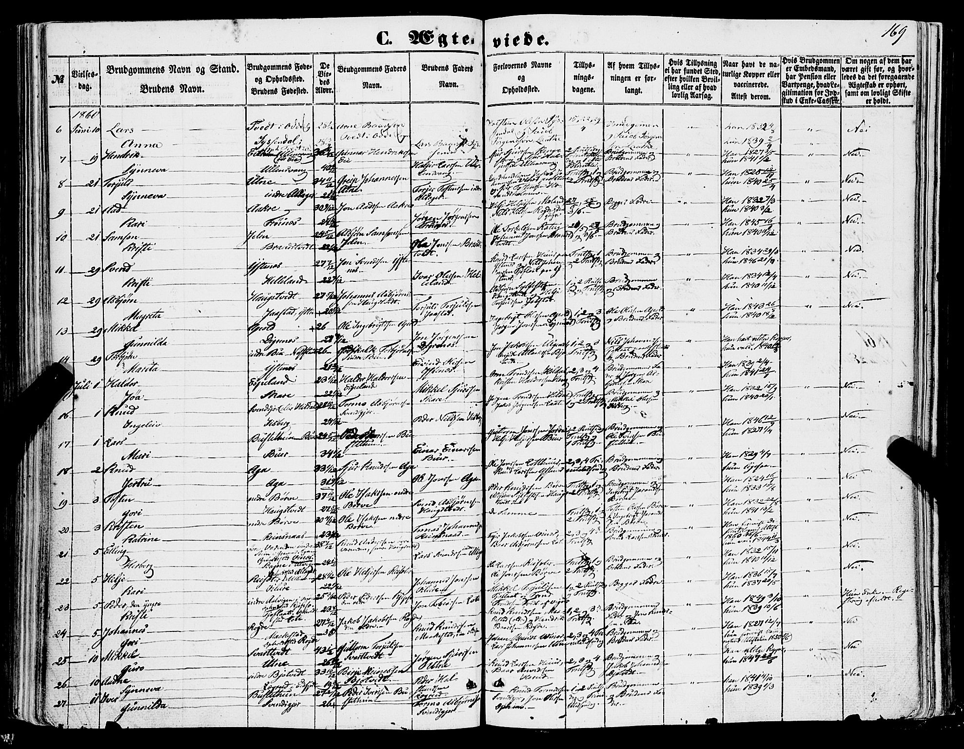 Ullensvang sokneprestembete, AV/SAB-A-78701/H/Haa: Parish register (official) no. A 11, 1854-1866, p. 169