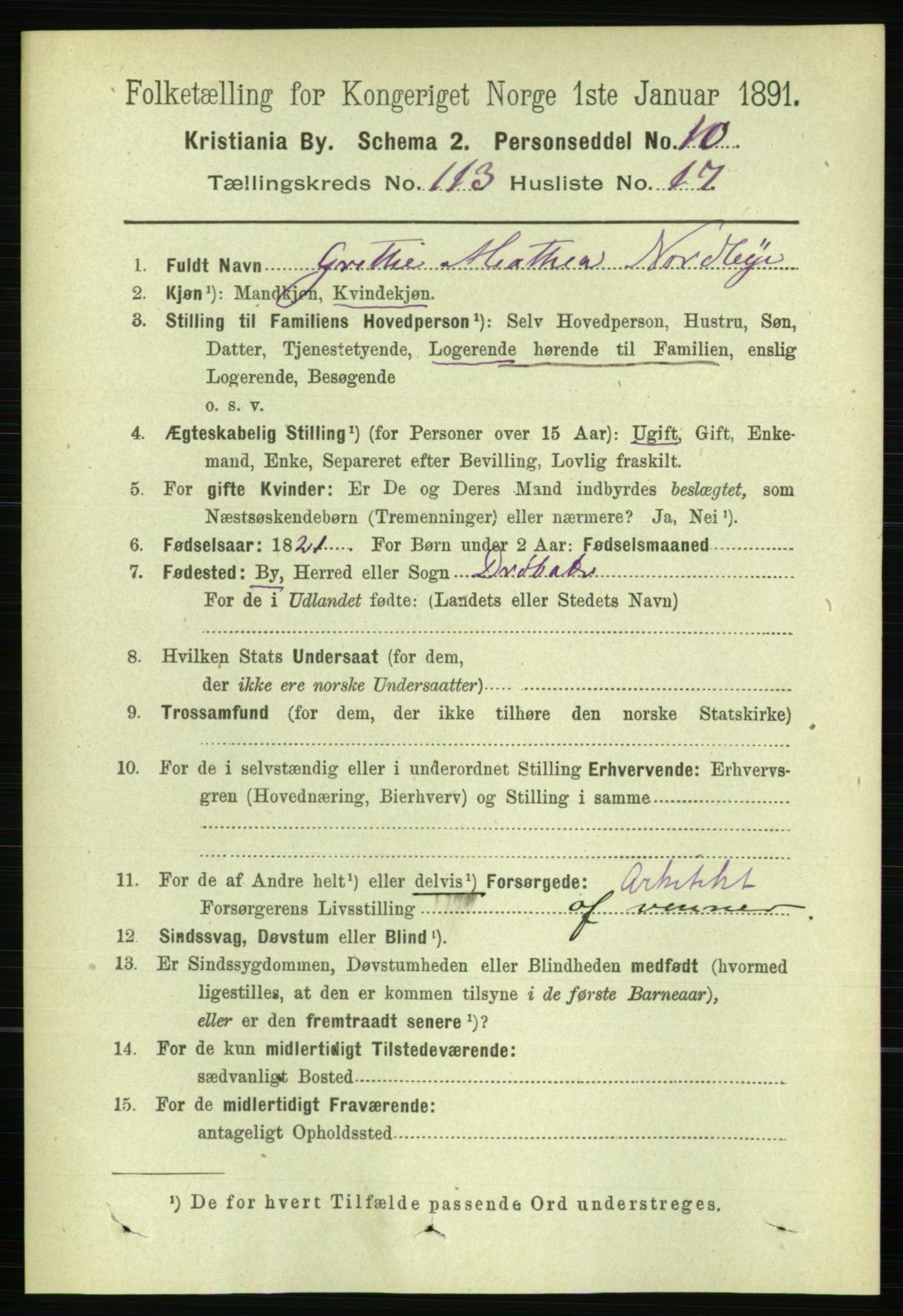 RA, 1891 census for 0301 Kristiania, 1891, p. 60484