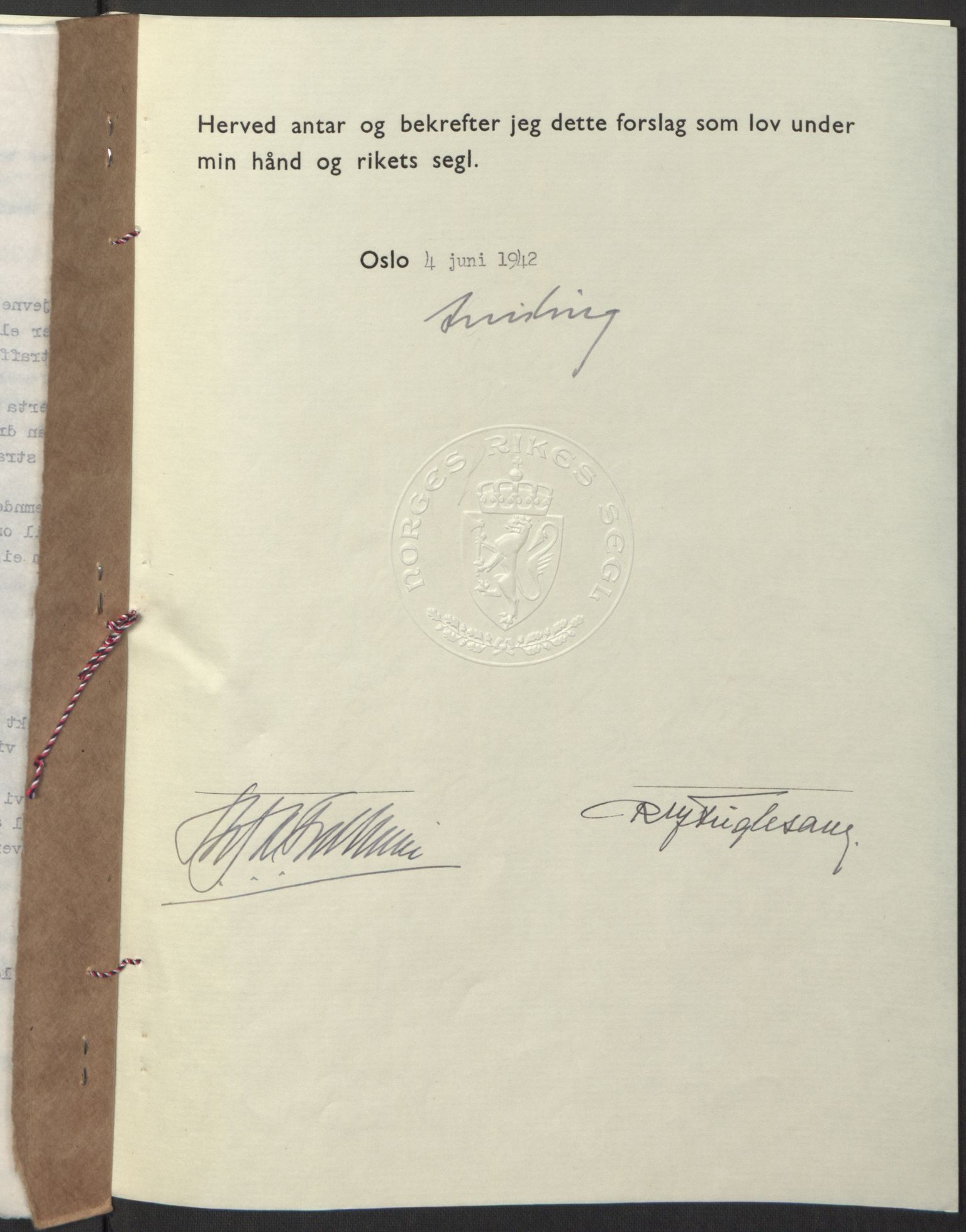 NS-administrasjonen 1940-1945 (Statsrådsekretariatet, de kommisariske statsråder mm), RA/S-4279/D/Db/L0098: Lover II, 1942, p. 17