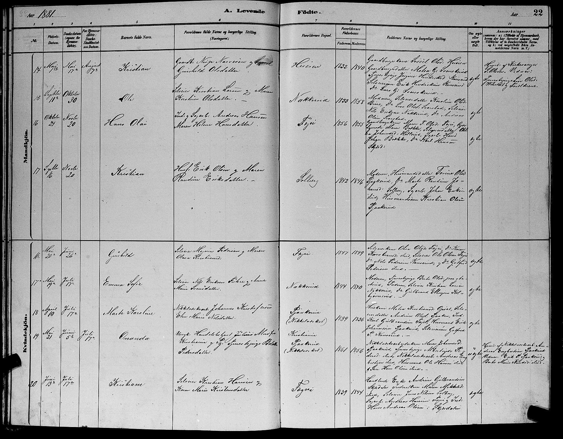 Hole kirkebøker, AV/SAKO-A-228/G/Gb/L0002: Parish register (copy) no. II 2, 1878-1889, p. 22